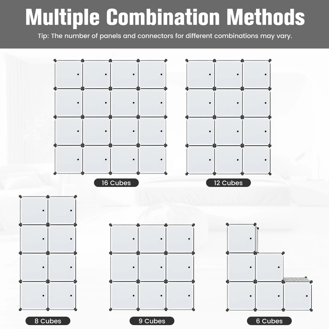 6 Costway 16-Cube Storage Organiser Portable Wardrobe Closet Combination Armoire, 6 of 10