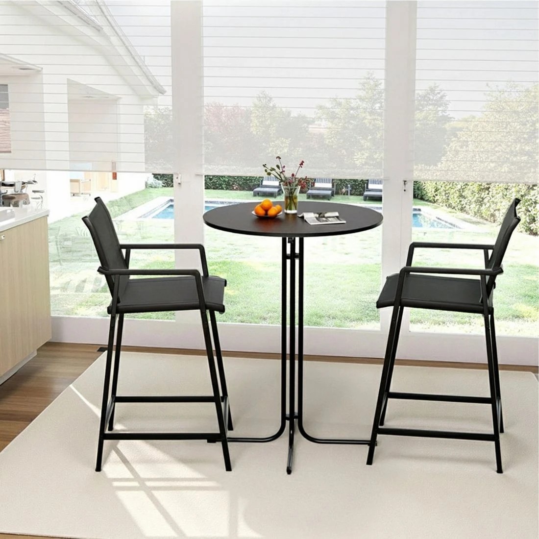 7 Gardeon 3PC Outdoor Bar Set Stools Dining Chairs Table Patio Furniture Bistro Set - Black, 7 of 7