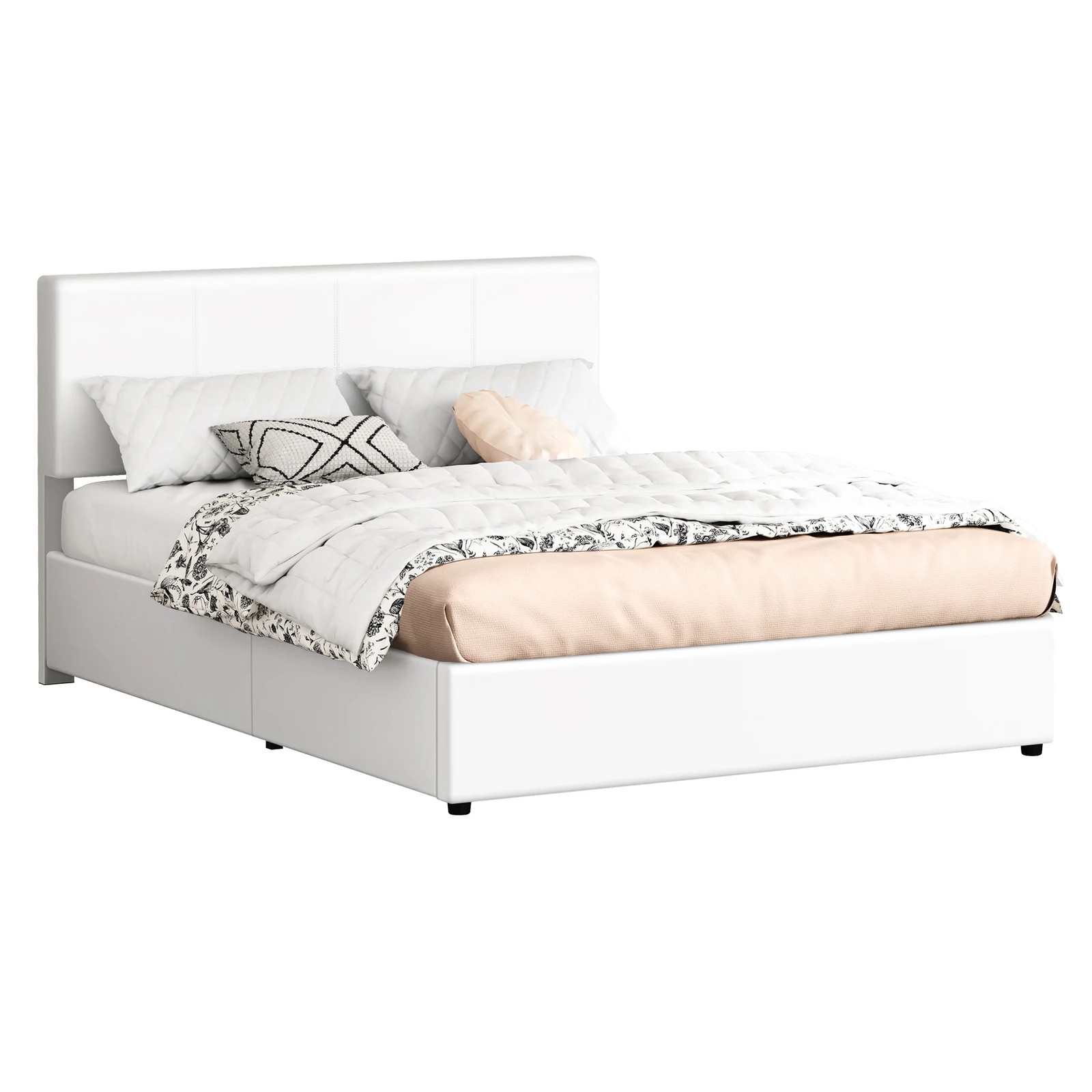 1 Alfordson Bed Frame Queen Gas Lift Storage Adjustable Headboard Luria - White, 1 of 9