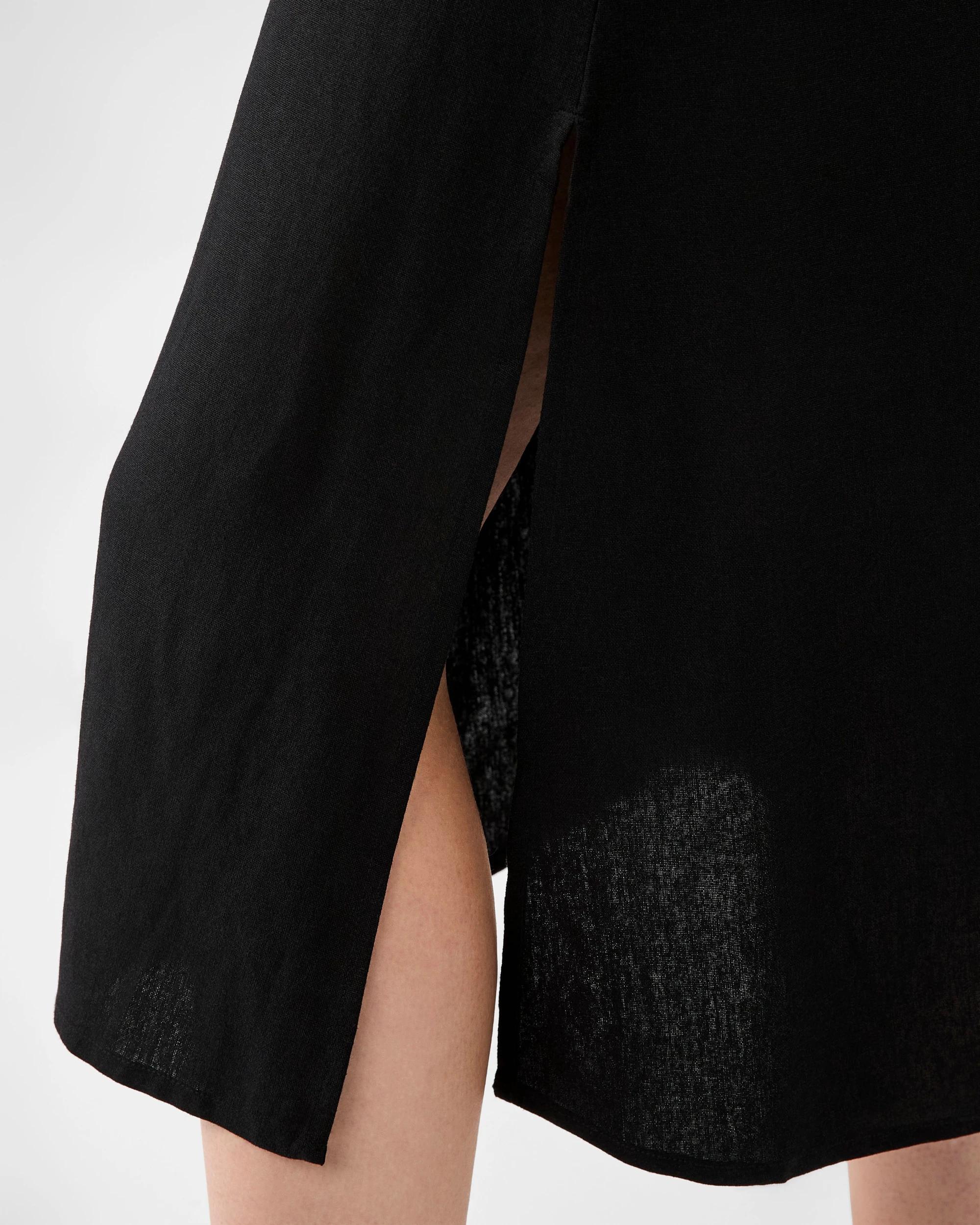 6 Sleeveless Linen Blend Crew Tie Back Midi Dress Black, 6 of 6