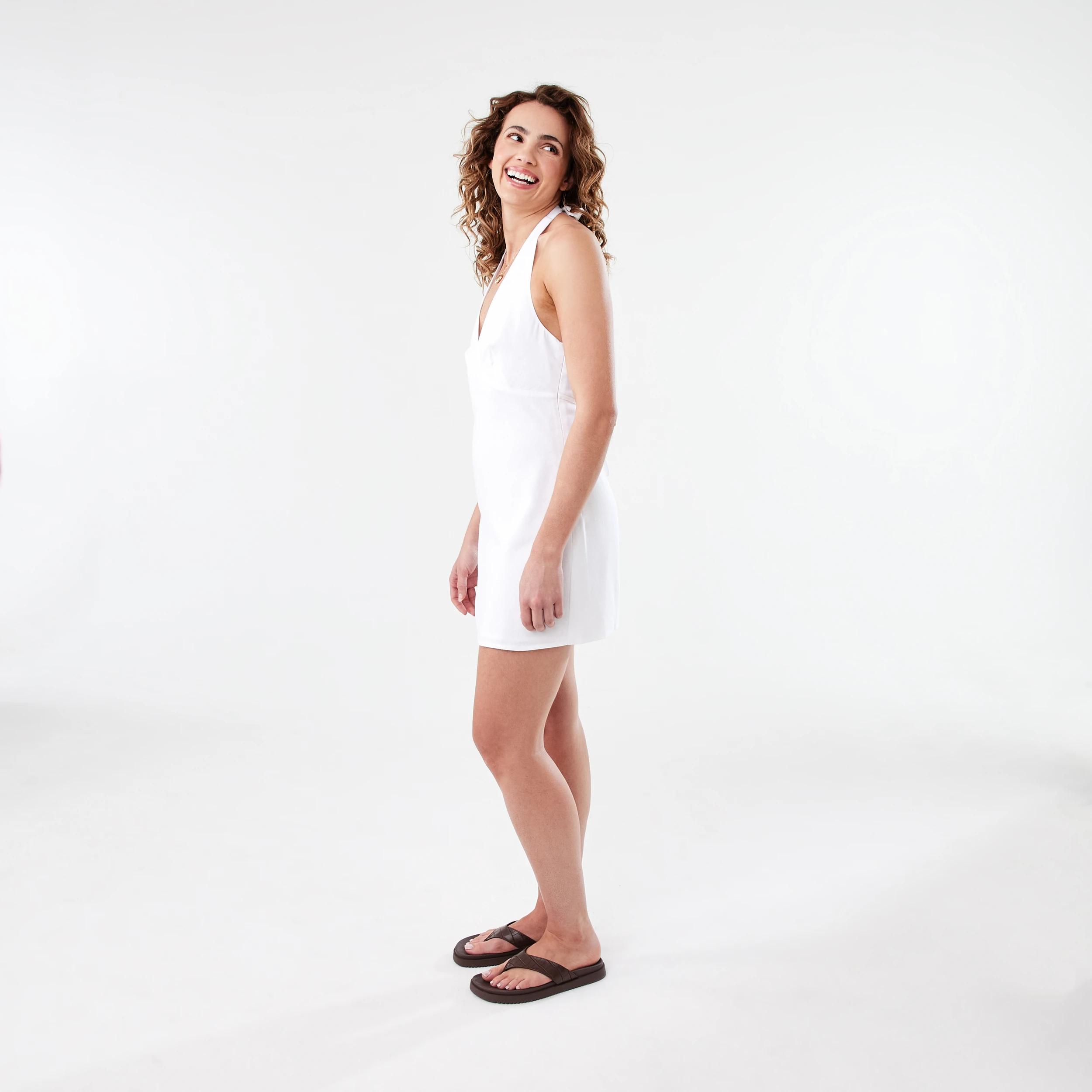 3 Linen Blend Halter Neck Mini Dress White, 3 of 8