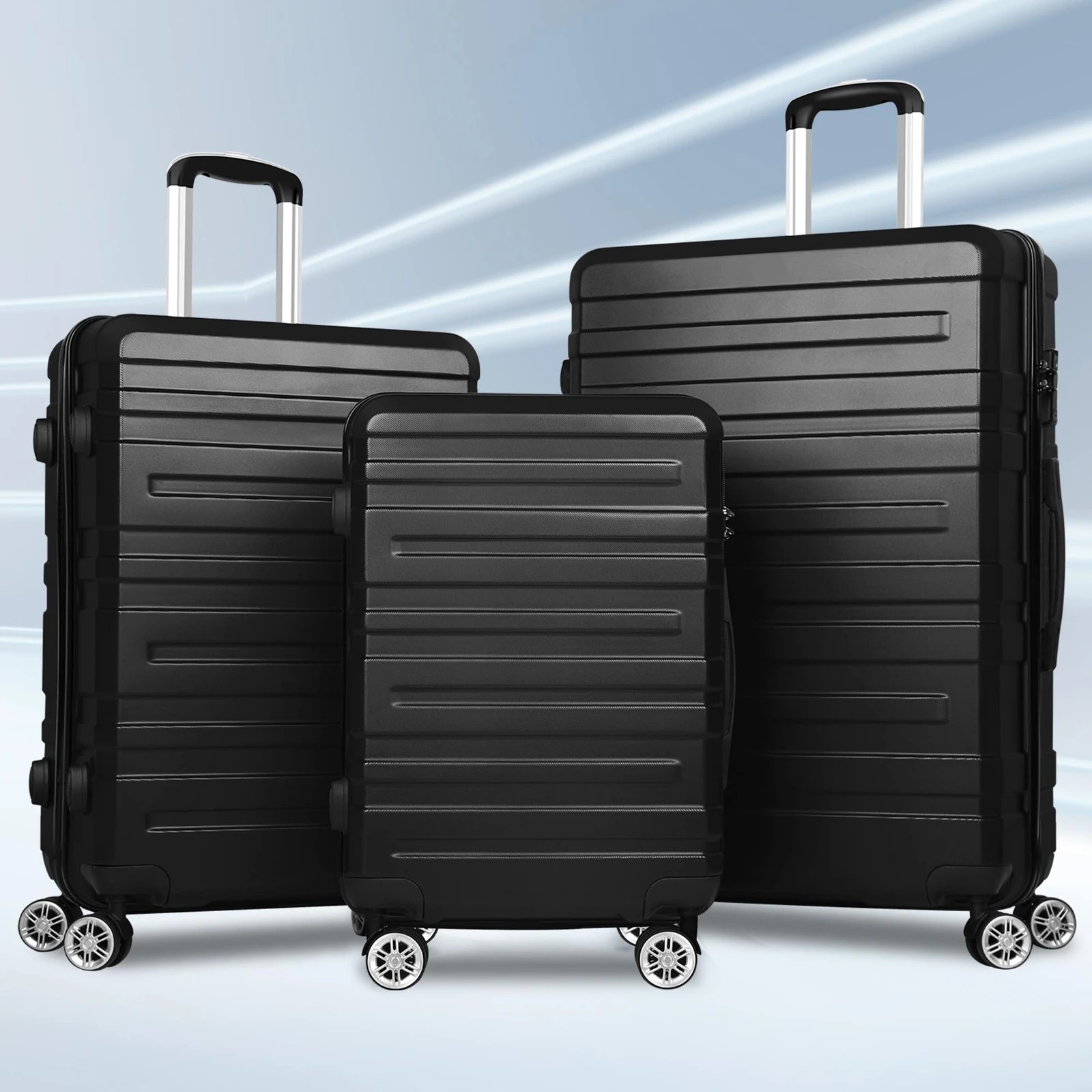 2 Alfordson Luggage 3PCS Set Suitcase ABS+PC Trolley TSA Hard Shell Case - Black, 2 of 10