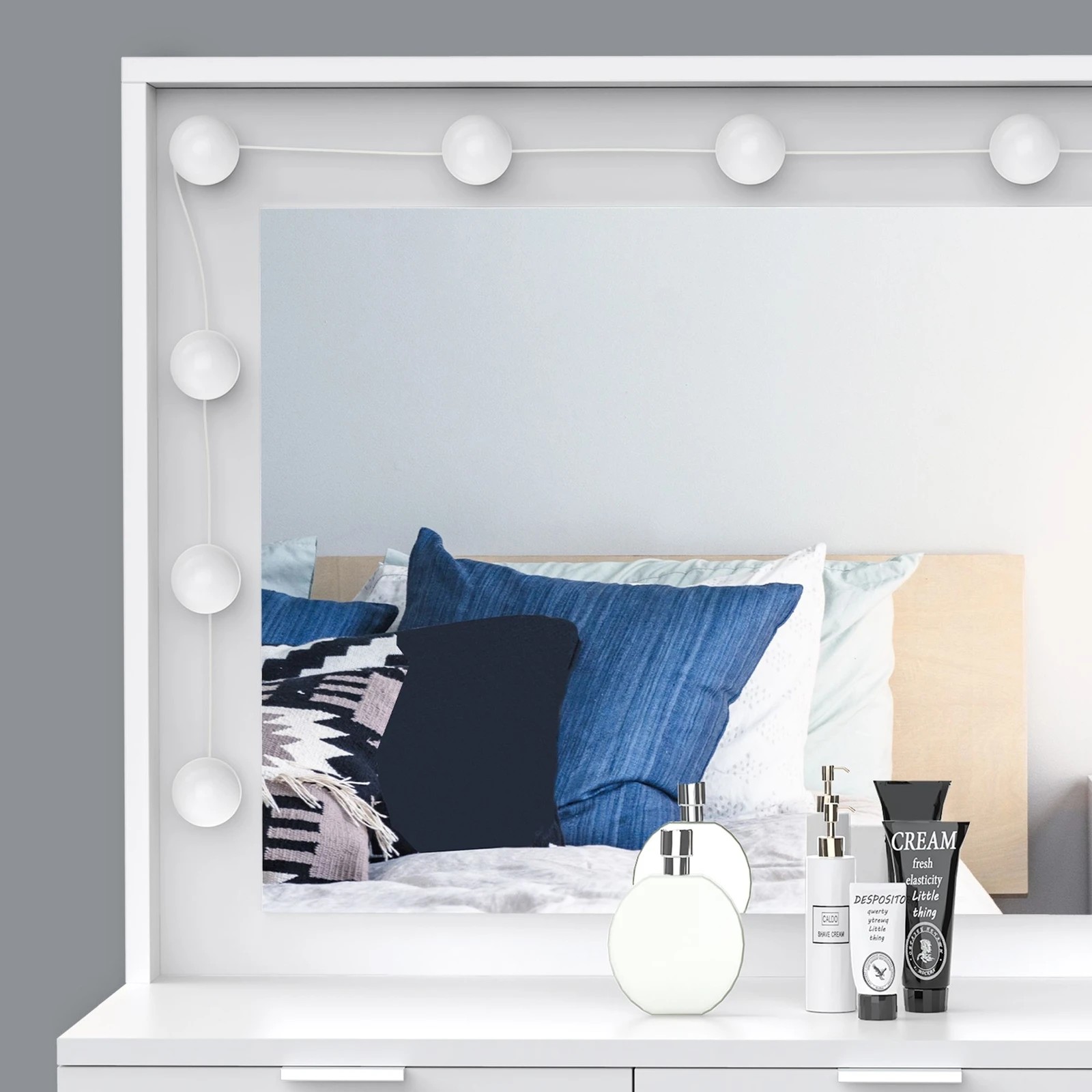 6 Alfordson Dressing Table Stool Set Makeup Mirror Desk 12 LED Bulbs - White, 6 of 10