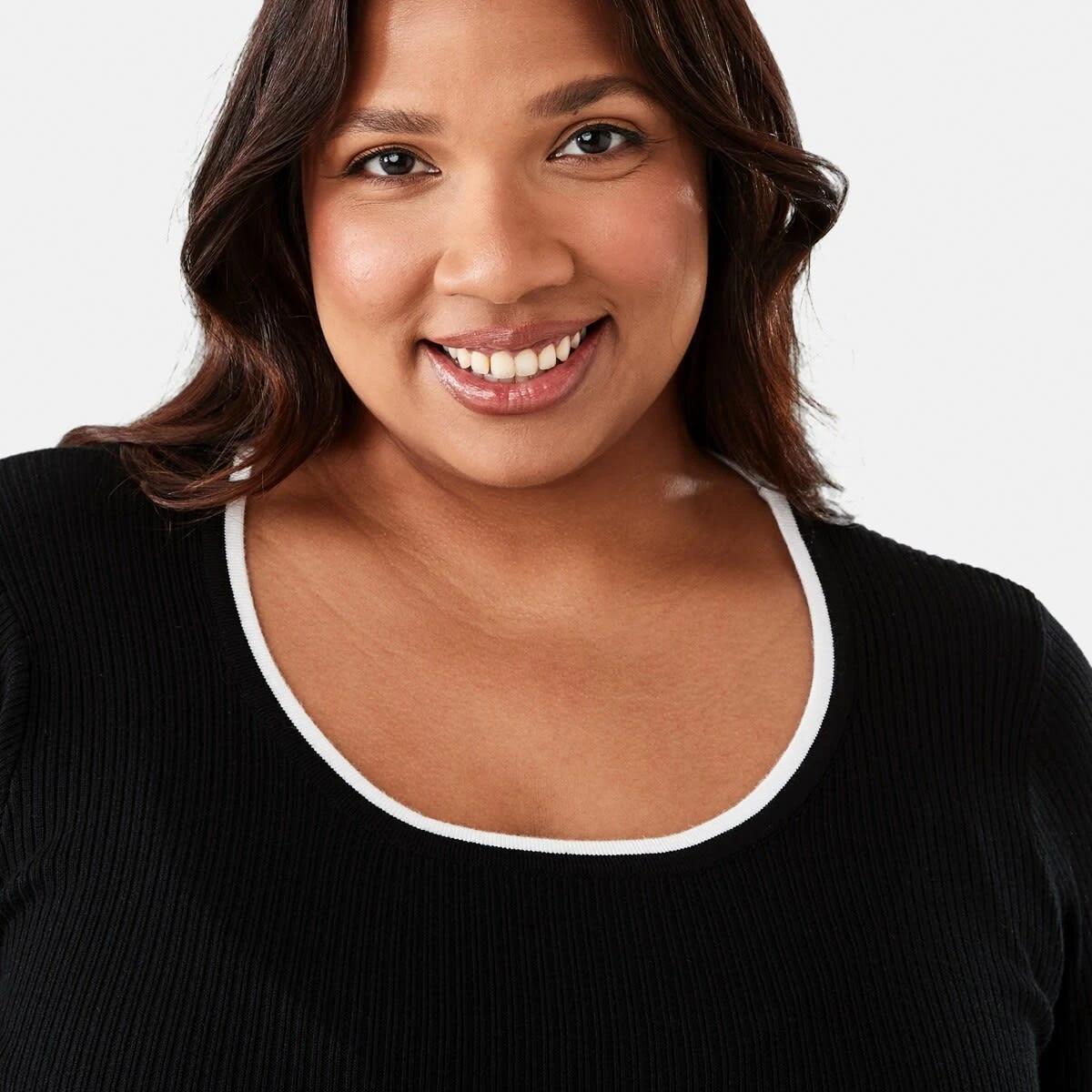 4 Curve Contrast Tipping Long Sleeve Top Black, 4 of 6