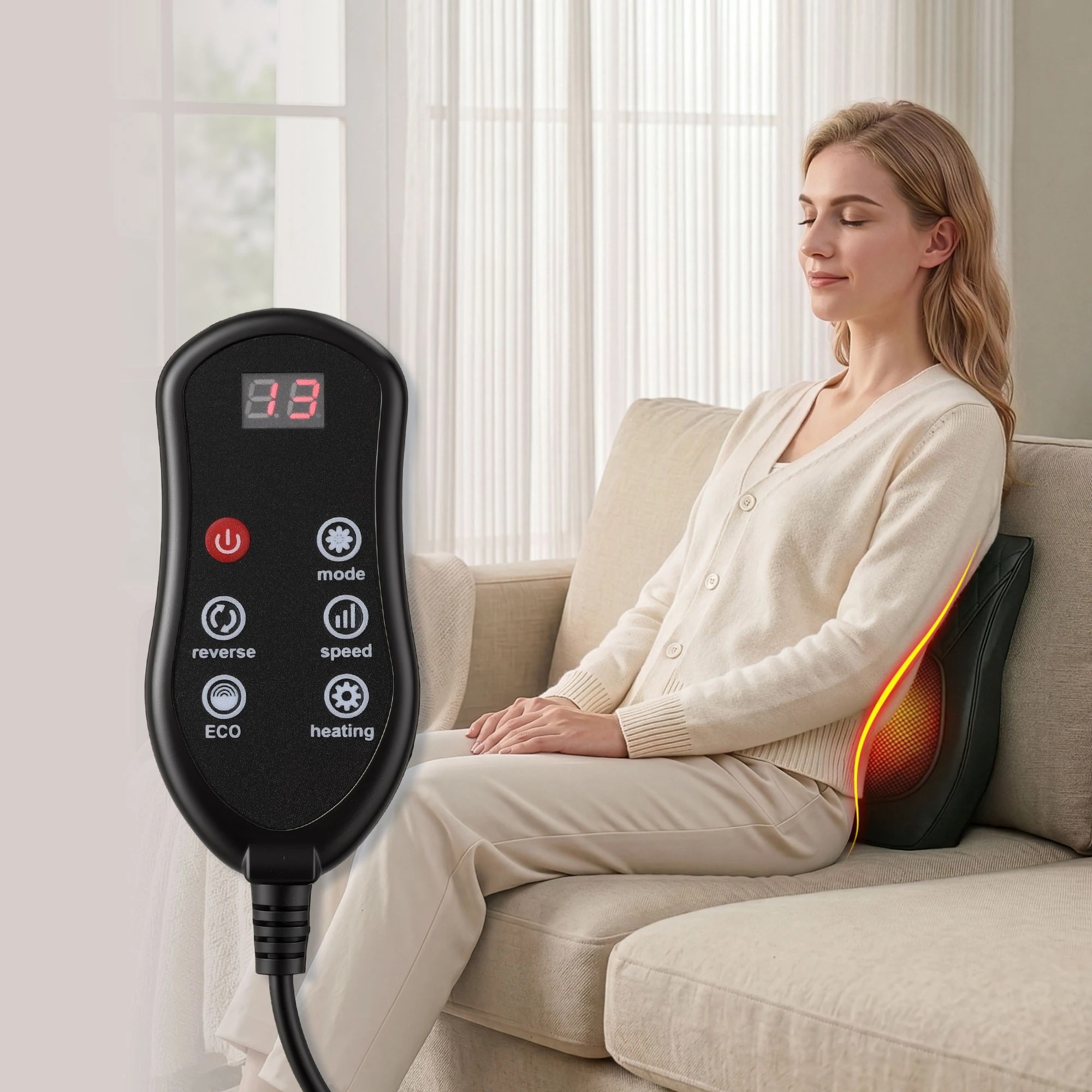 6 Livemor Neck & Back Massager Pillow with Heat, Ergonomic Backrest & Traction for Pain Relief - Black, 6 of 9