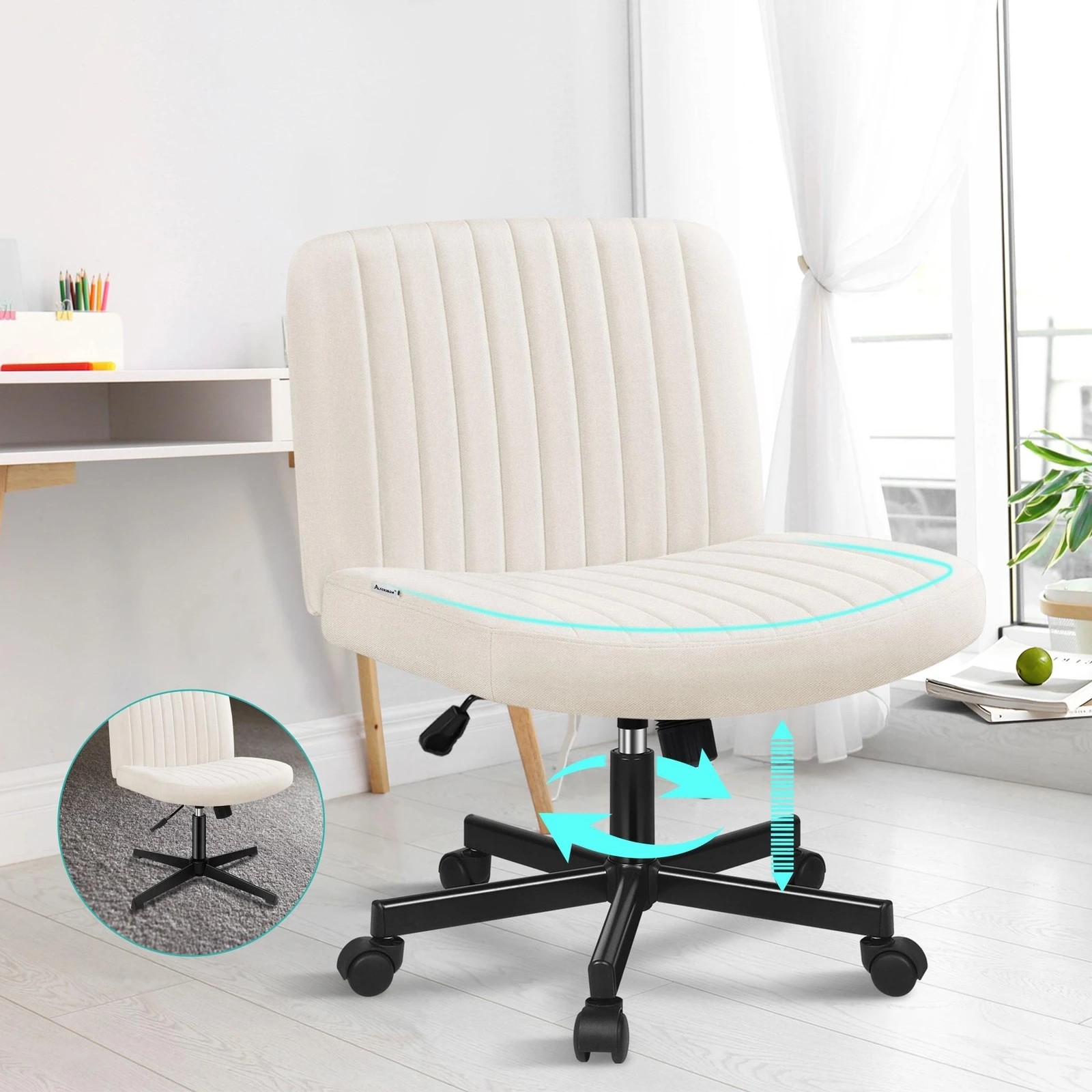 4 Alfordson Office Desk Chair Computer Armless Wide Seat Mid Back Fabric - Beige, 4 of 9