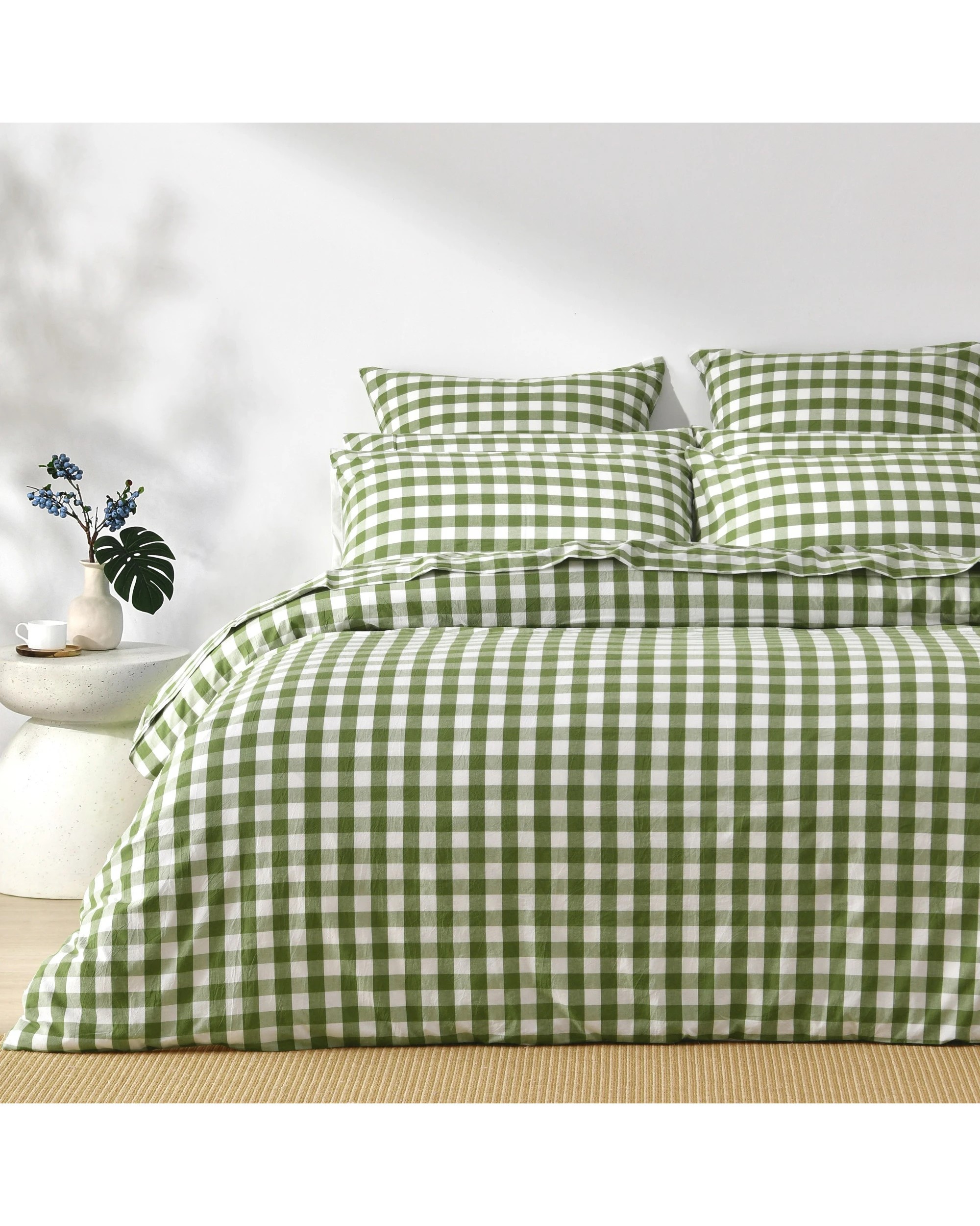 1 Dreamaker Lola Yarn Dyed Washed Cotton Gingham Quilt Cover Set - Single Bed - Olive, 1 of 4