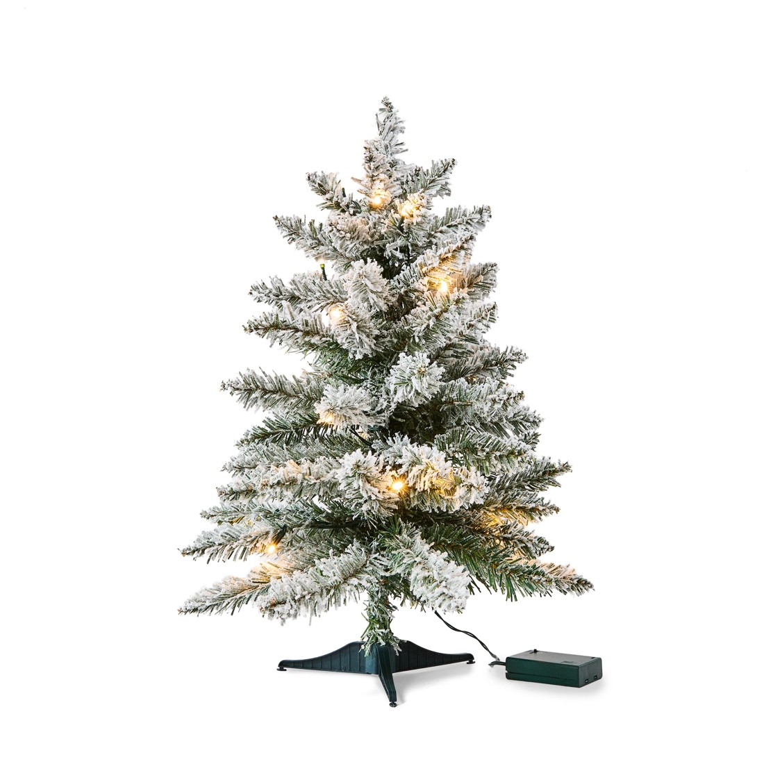 1 60cm (2ft) Light Up Mini Green Flocked Christmas Tree, 1 of 7
