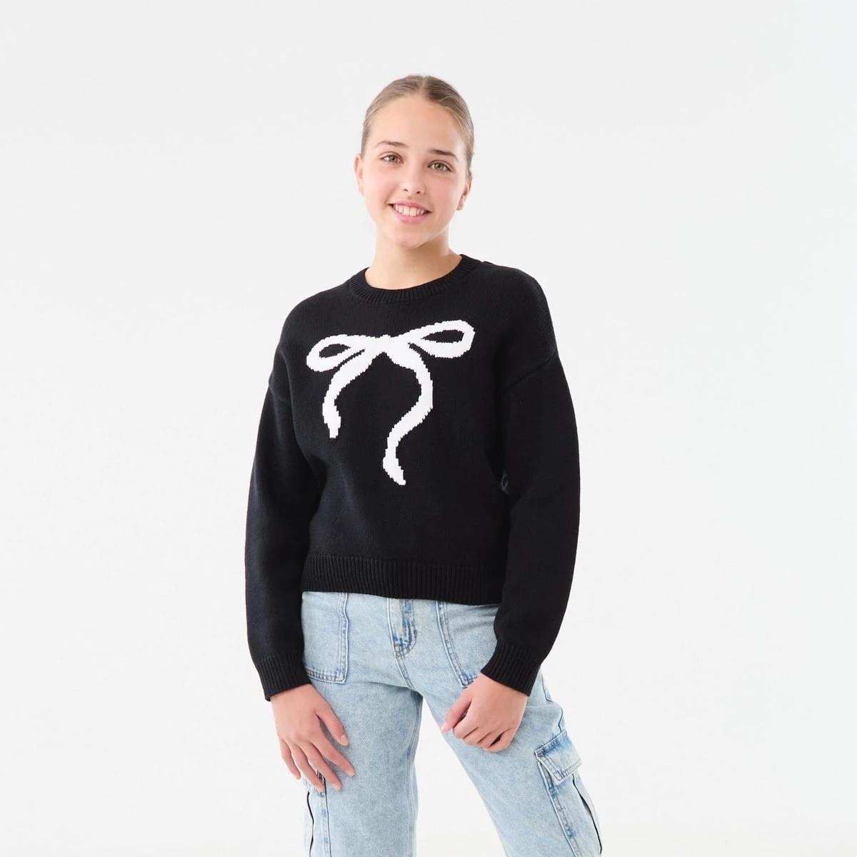 1 Bow Knit Jumper Black, 1 of 8