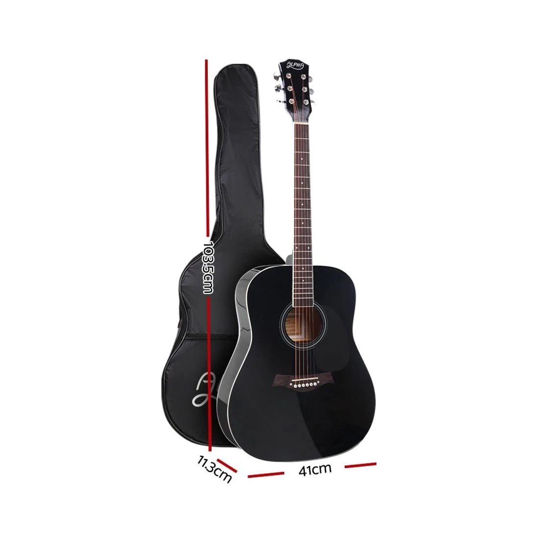 2 Alpha 41 Inch Acoustic Guitar Wooden Body Steel String Dreadnought - Black, 2 of 7