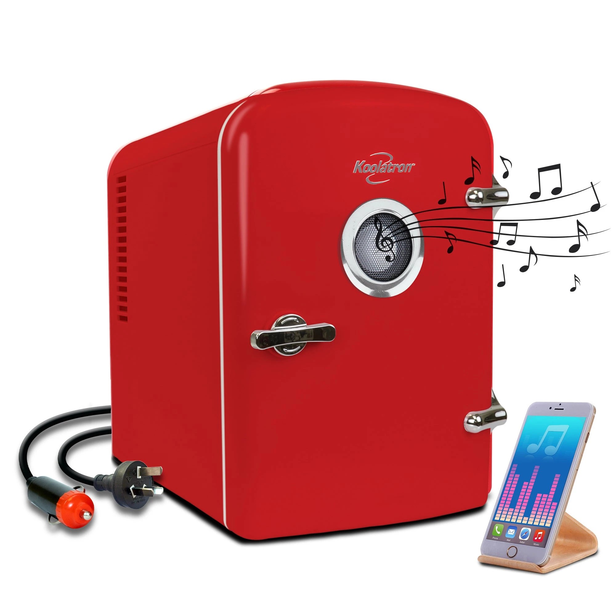 1 Koolatron 4L Red Retro Mini Fridge with Bluetooth Speaker - Red, 1 of 2