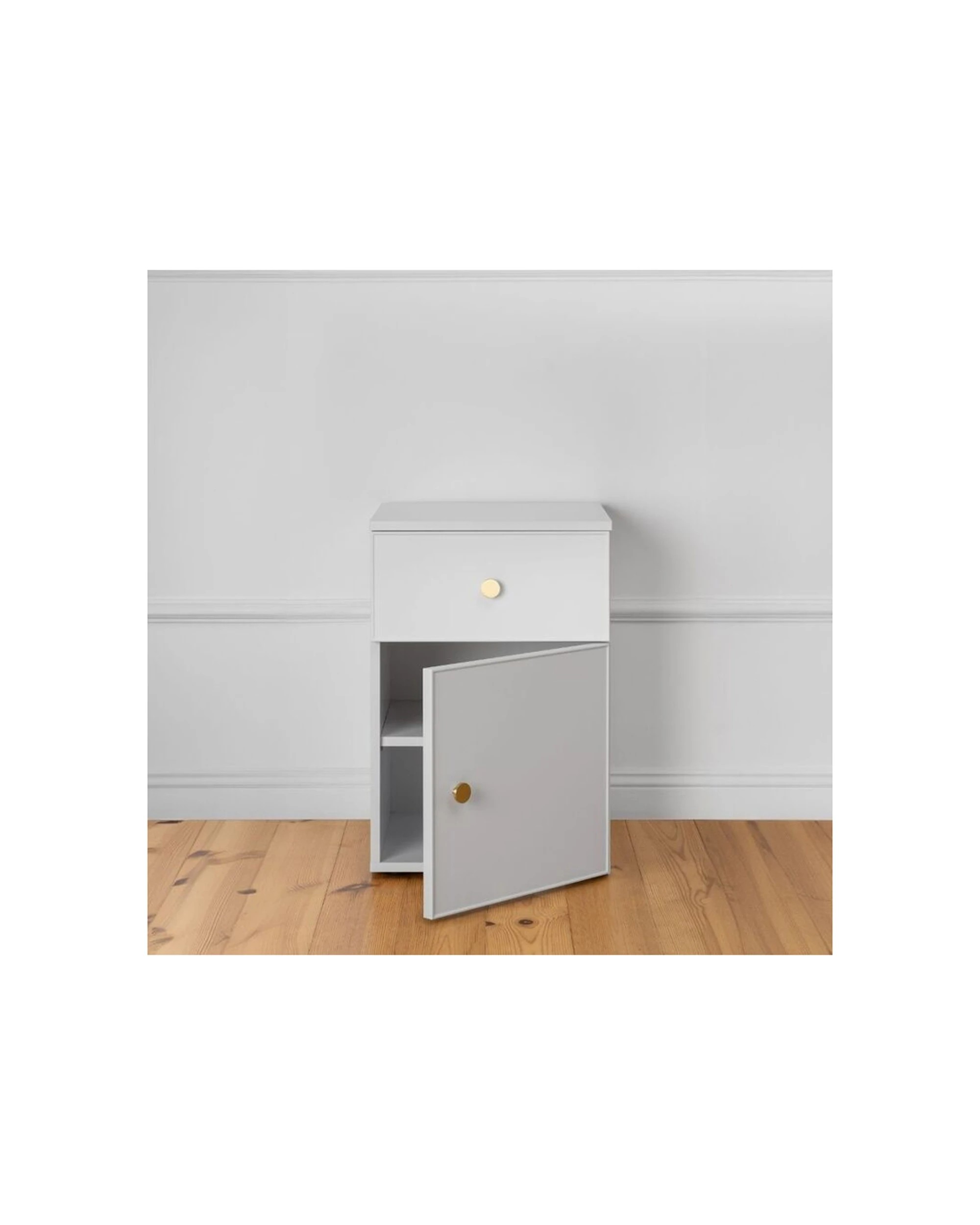2 European Cabinetry Porto Bedside Table Slim Front Brass Round Handle - White, 2 of 4