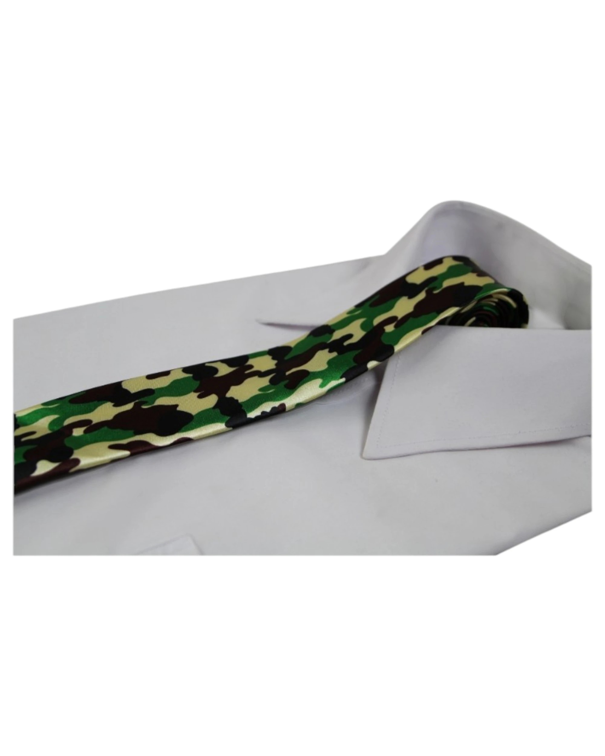 1 Zasel Mens Green & Brown Camo Print 5cm Skinny Neck Tie, 1 of 2