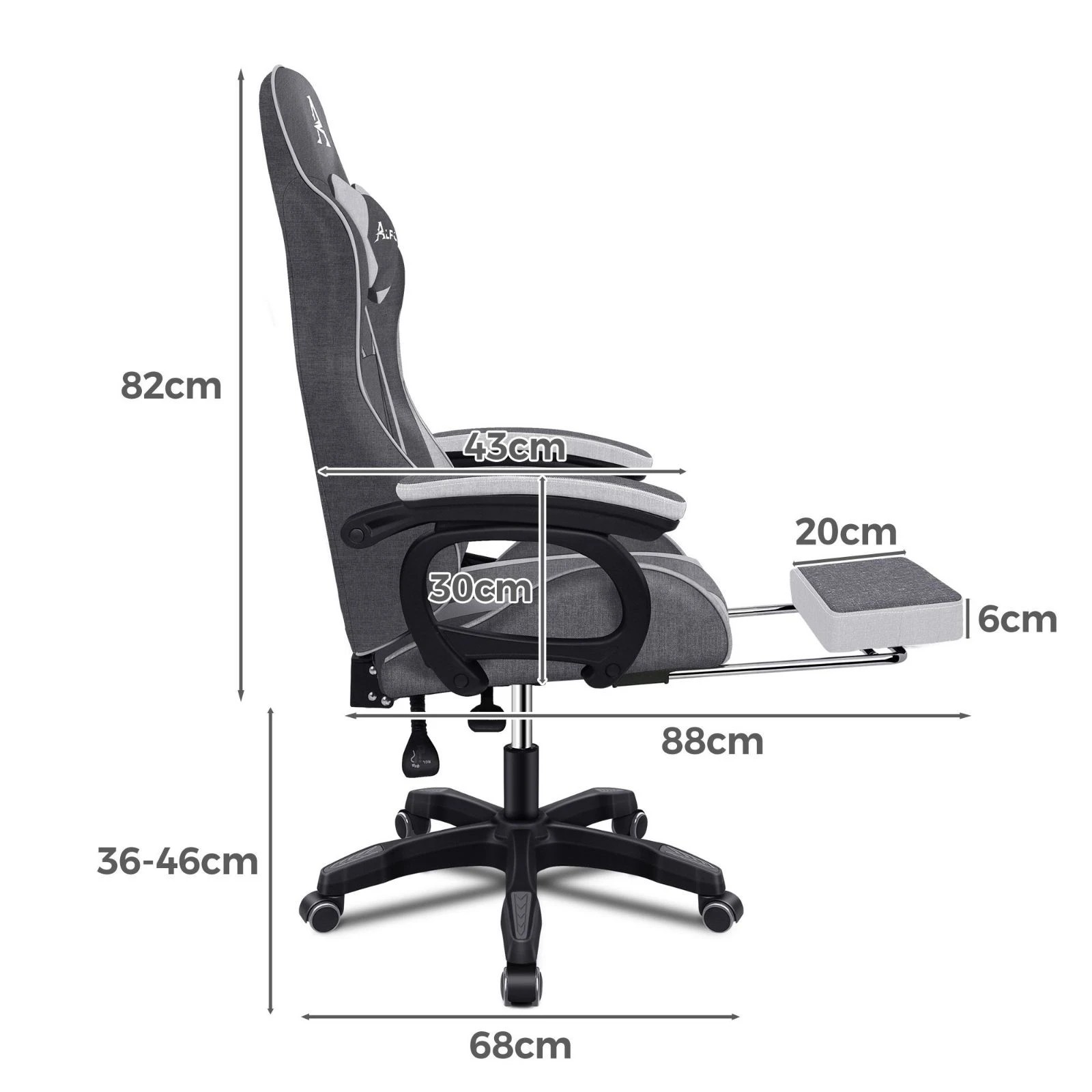 4 Alfordson Gaming Chair Office Massage Computer Fabric Seat Racing - Grey, 4 of 10
