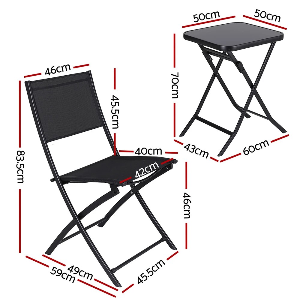 2 Gardeon Outdoor Bistro Set Folding Table and Chairs Patio Furniture Garden Steel - Black, 2 of 6