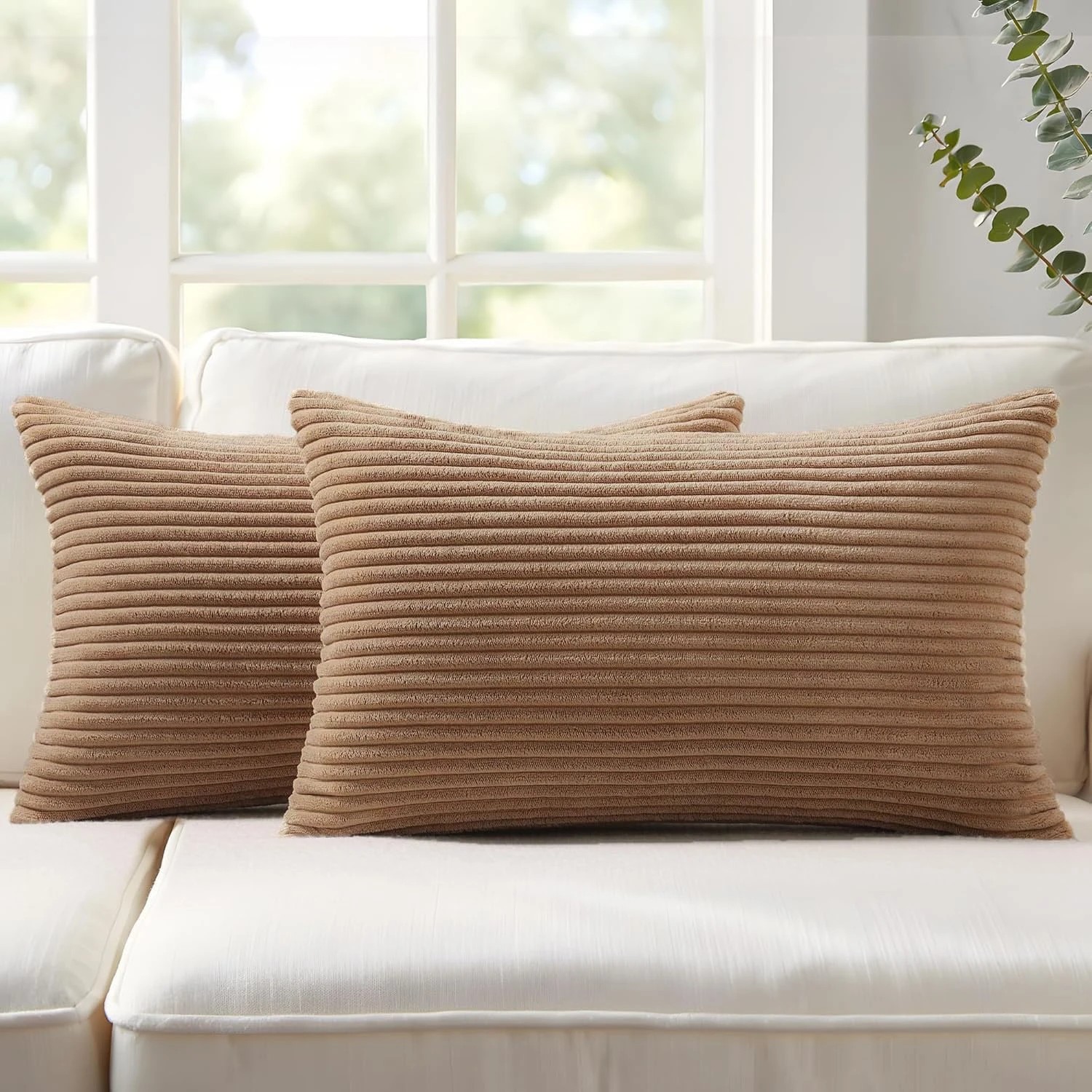 1 Gioia Casa 2-Pack Corduroy Velvet Cushion Covers 30x50cm - Camel, 1 of 2