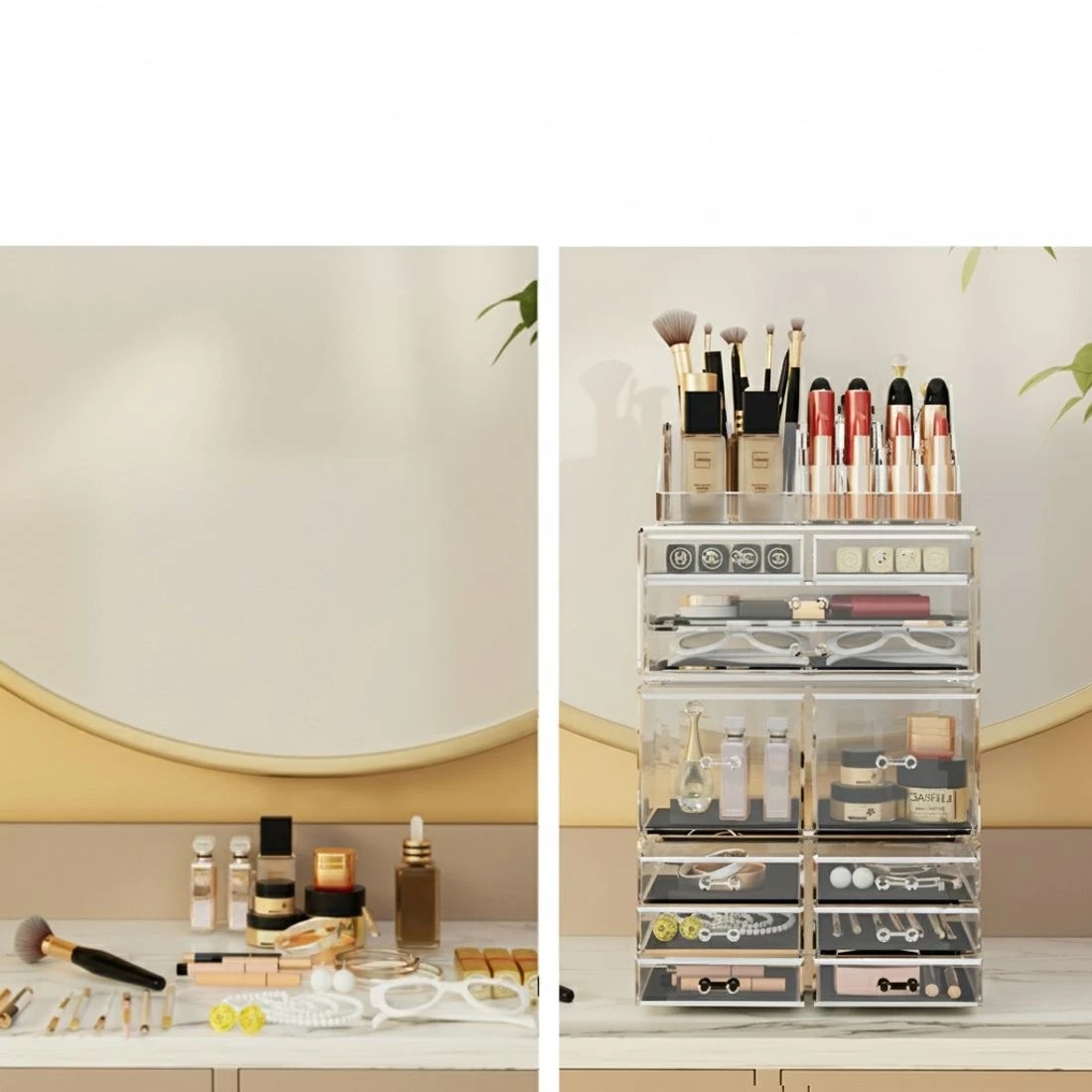6 Embellir Makeup Organizer Acrylic Cosmetic Organizer Storage Box Jewellery Holder - Natural, 6 of 7