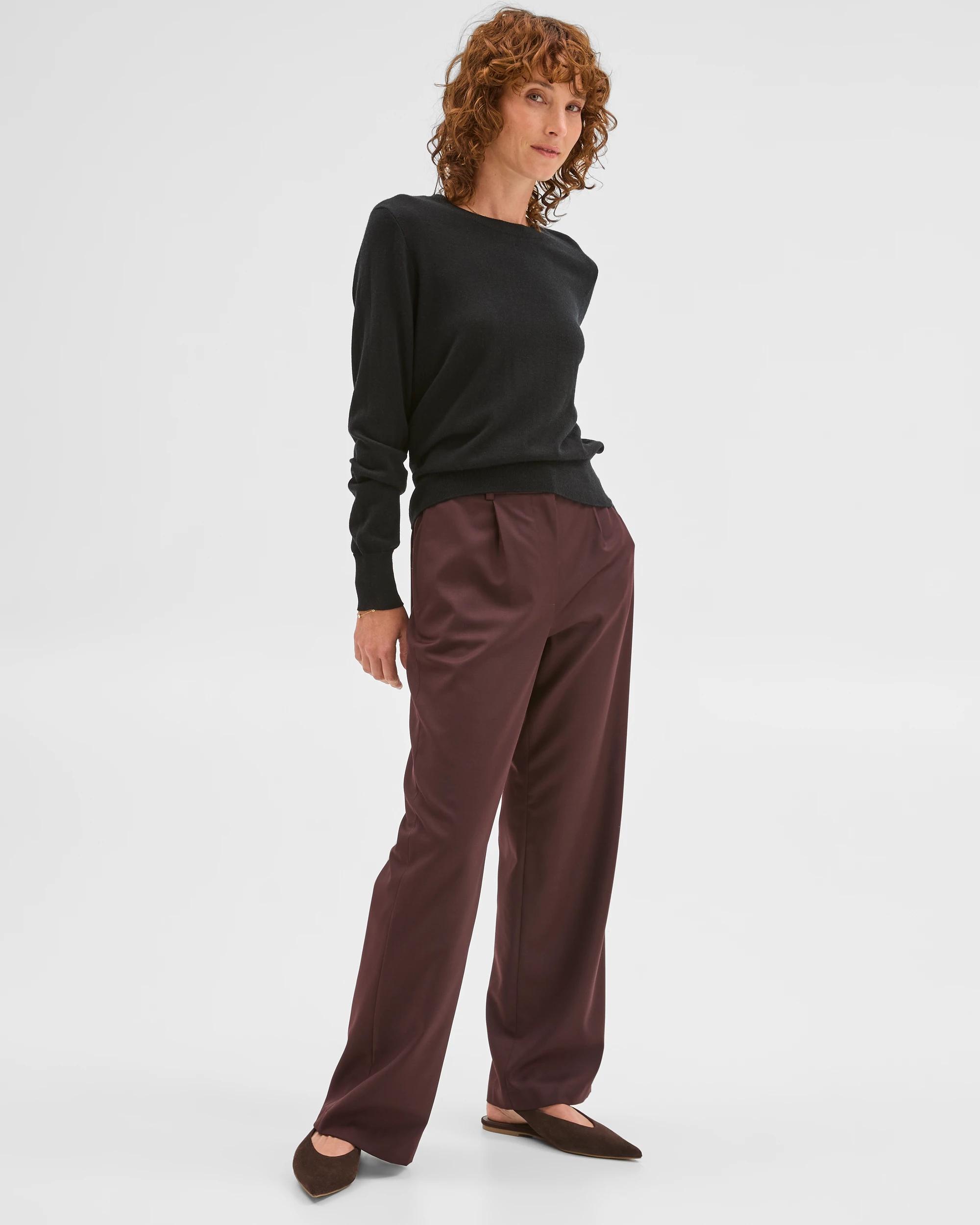 3 Preview Merino Crew Neck Stitch Detail Knit Sweater BLACK, 3 of 6