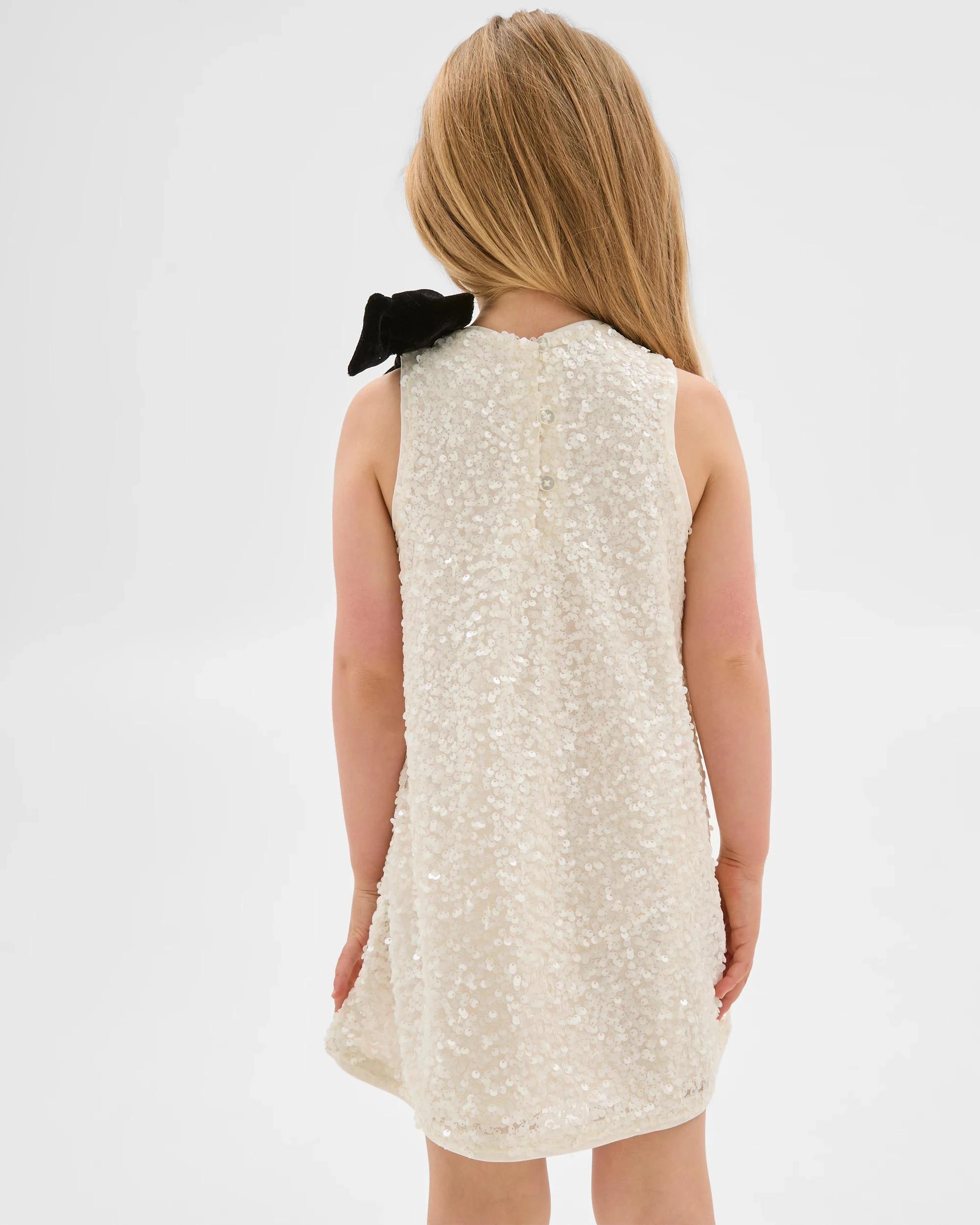 3 Target Kids Sequin Velour Bow Occasion Dress CREAM, 3 of 10