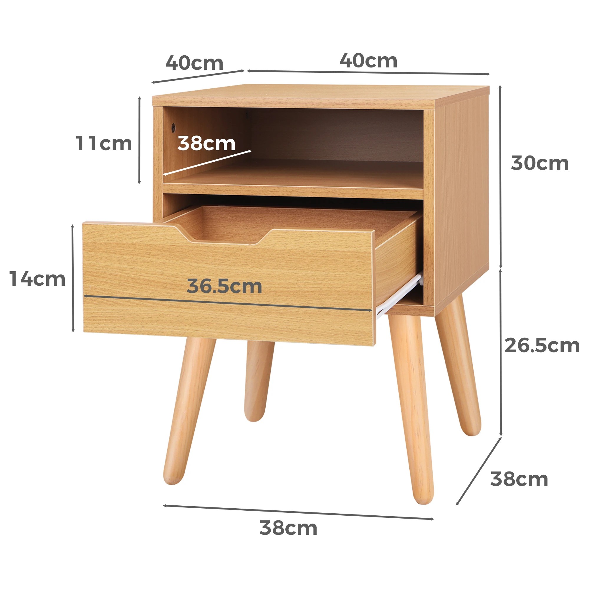 3 Alfordson Bedside Table Nightstand Side Storage Cabinet Scandinavian - Wood, 3 of 9