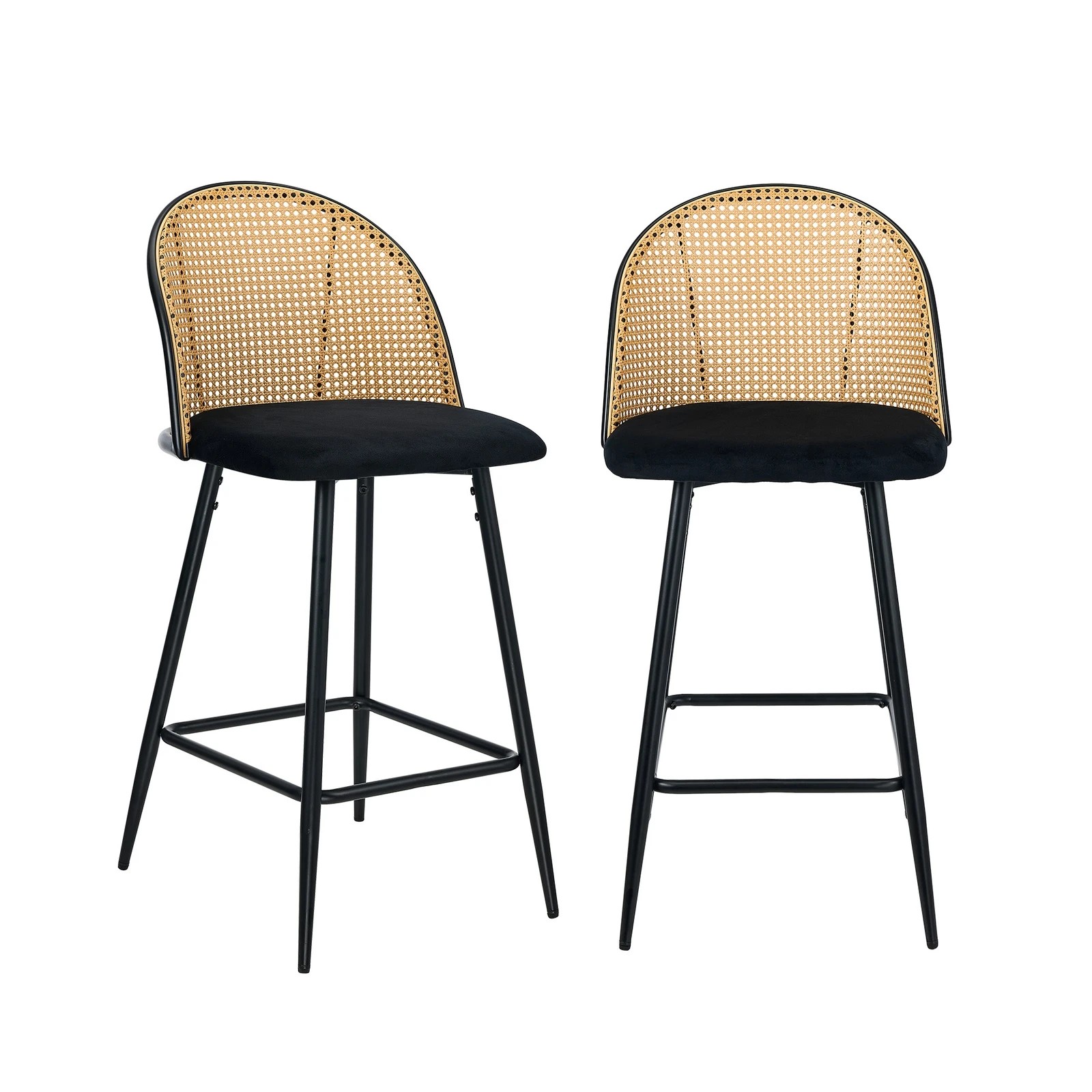 8 Oikiture Bar Stools Kitchen Counter Stool Rattan Dining Chair Velvet X2
 - Black, 8 of 10
