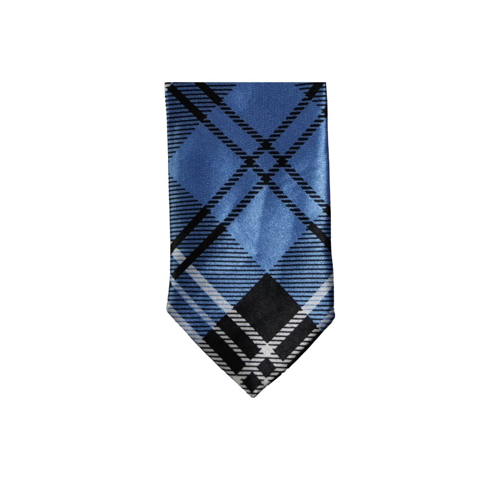 3 Zasel Mens Cornflour Blue & Black Plaid Striped 5cm Skinny Neck Tie - Multi, 3 of 4