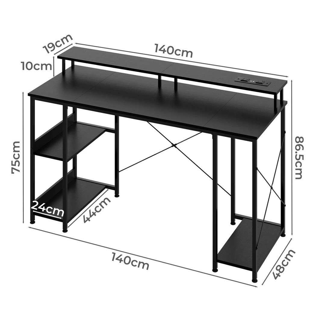 3 Levede 140 CM Computer Desk with Power Outlets and LED Lights in Black Colour, 3 of 7