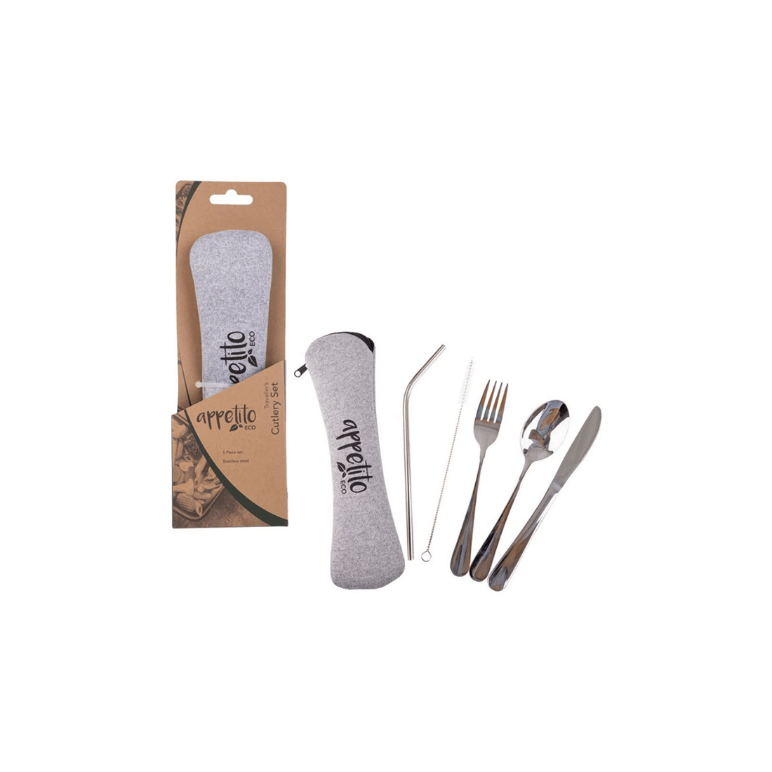 2 Appetito 5pc Travellers Cutlery Set Stainless Steel With Neoprene Pouch
 - Silver, 2 of 3