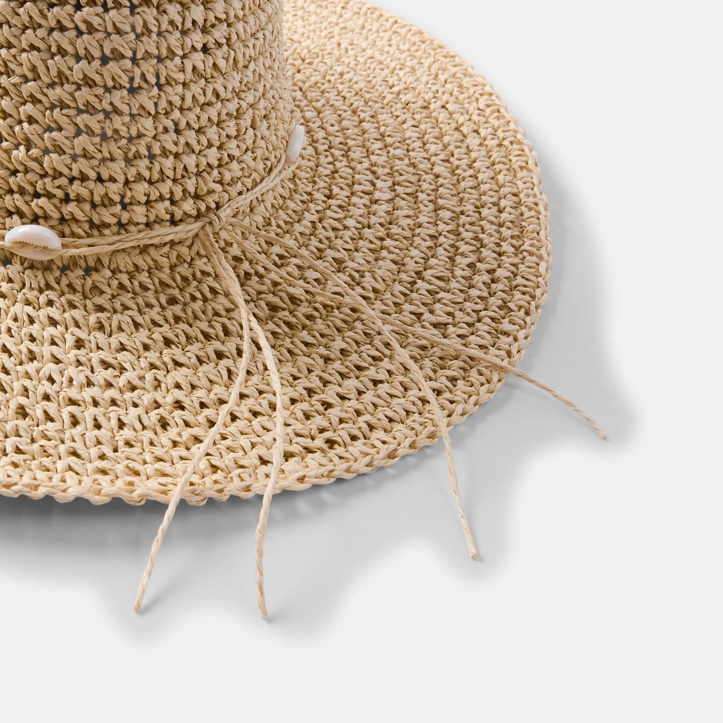 3 Crochet Wide Brim Hat Natural, 3 of 3