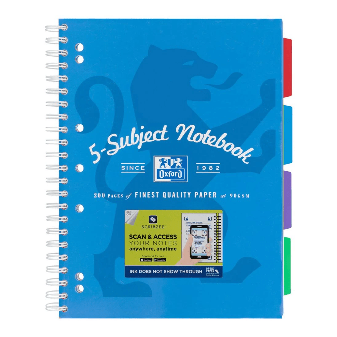1 Oxford A4 5 Subject Notebook 200 Page with Scribzee Turquoise, 1 of 5