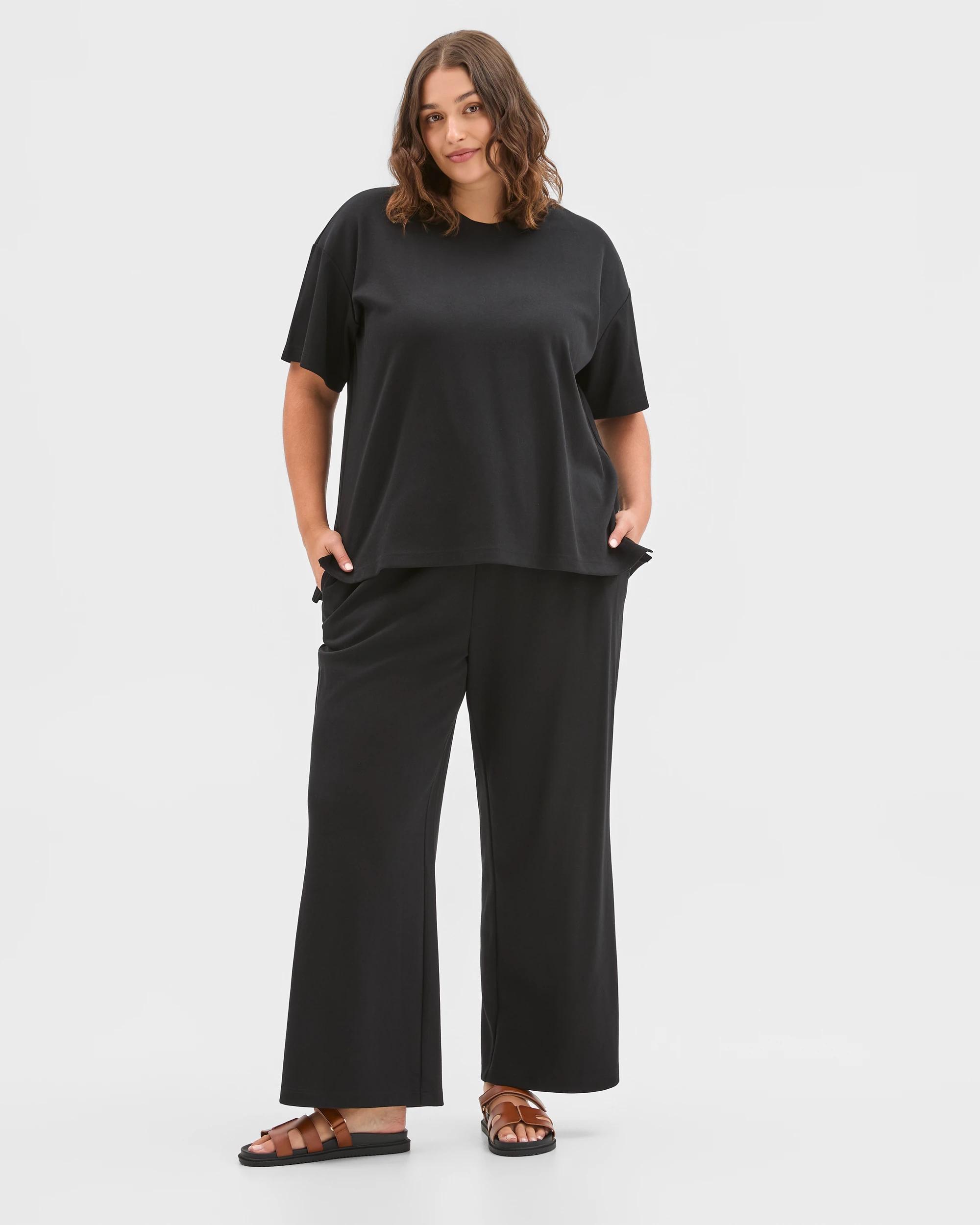 1 Target Curve Plus Size Australian Cotton Blend Elbow Sleeve Interlock T-Shirt BLACK, 1 of 5