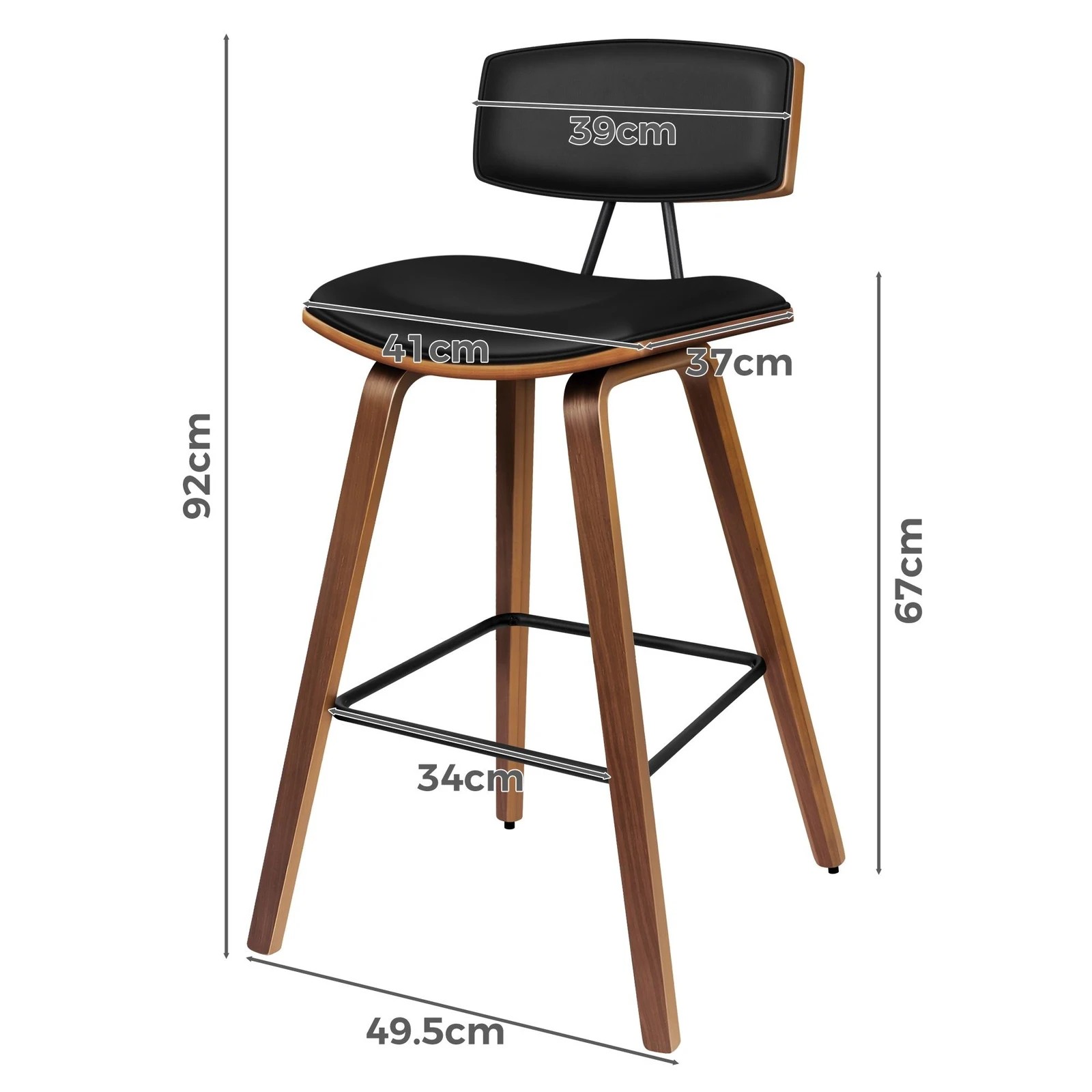 4 Alfordson 2x Wooden Bar Stools Mabel Kitchen Dining Chair Wood Vintage - Black, 4 of 9