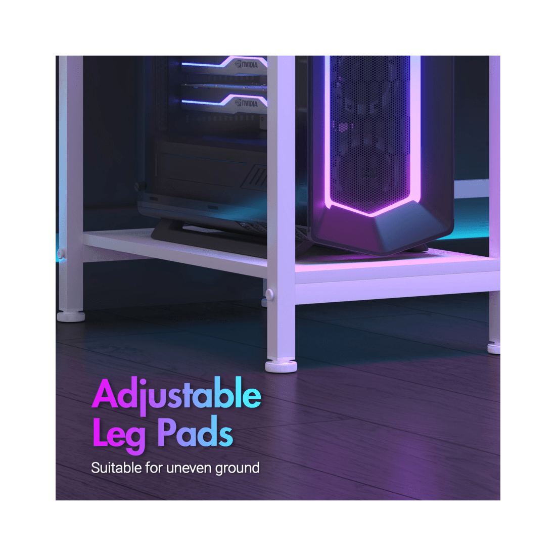 5 Advwin 170cm L Shaped Gaming Desk With Led Lights & Power Outlets Reversible Storage Shelf Computer Corner Desk White, 5 of 10