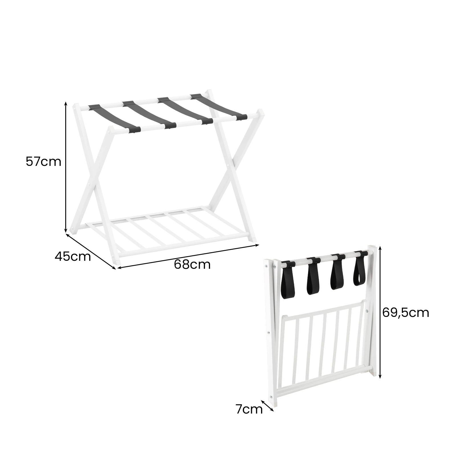 4 Costway 2x Folding Iron Luggage Rack Suitcase Stand w/Shelf Bag Suitcase Storage - White, 4 of 4