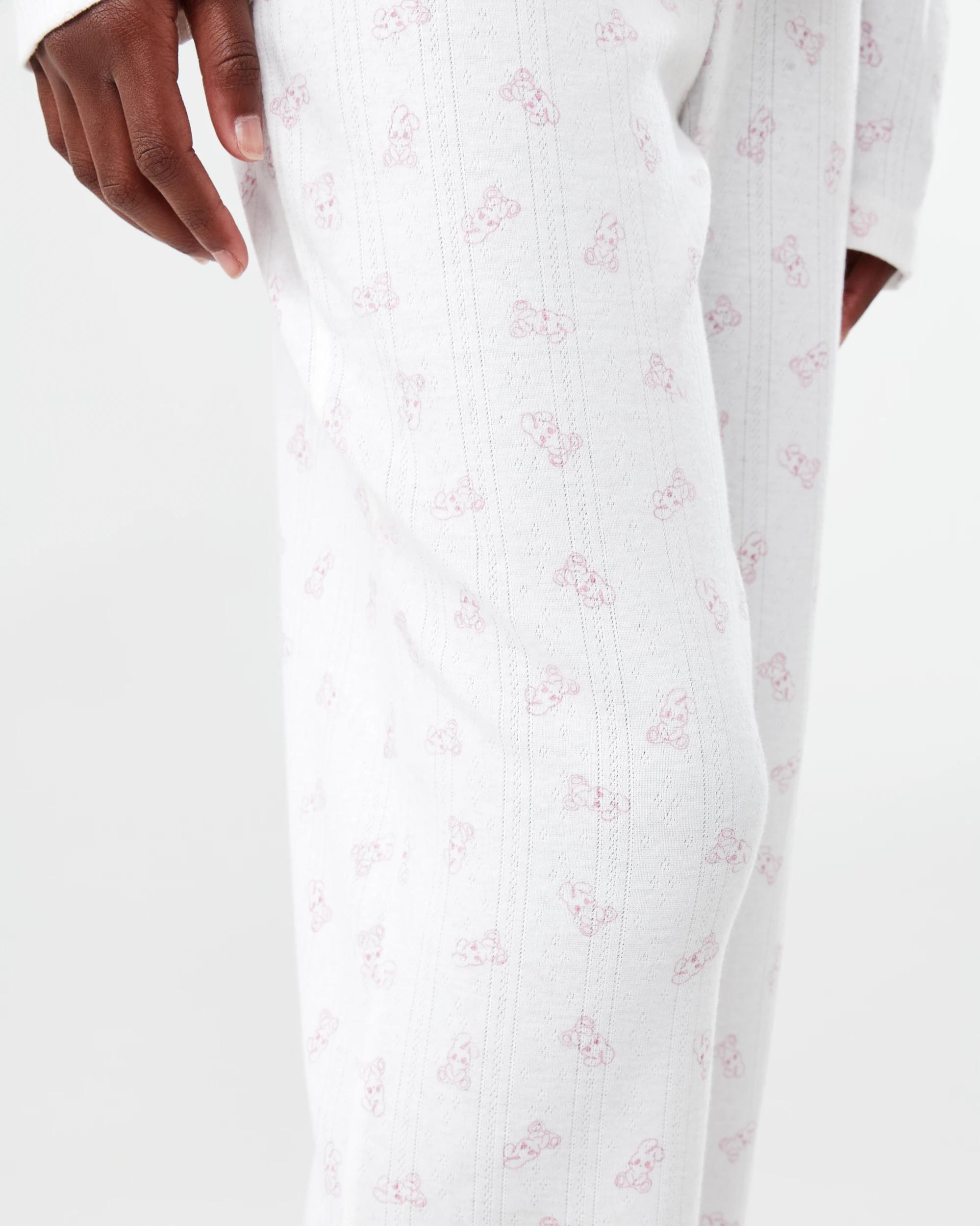 6 Pointelle Long Sleeve Pyjama Set Wht Buny, 6 of 7