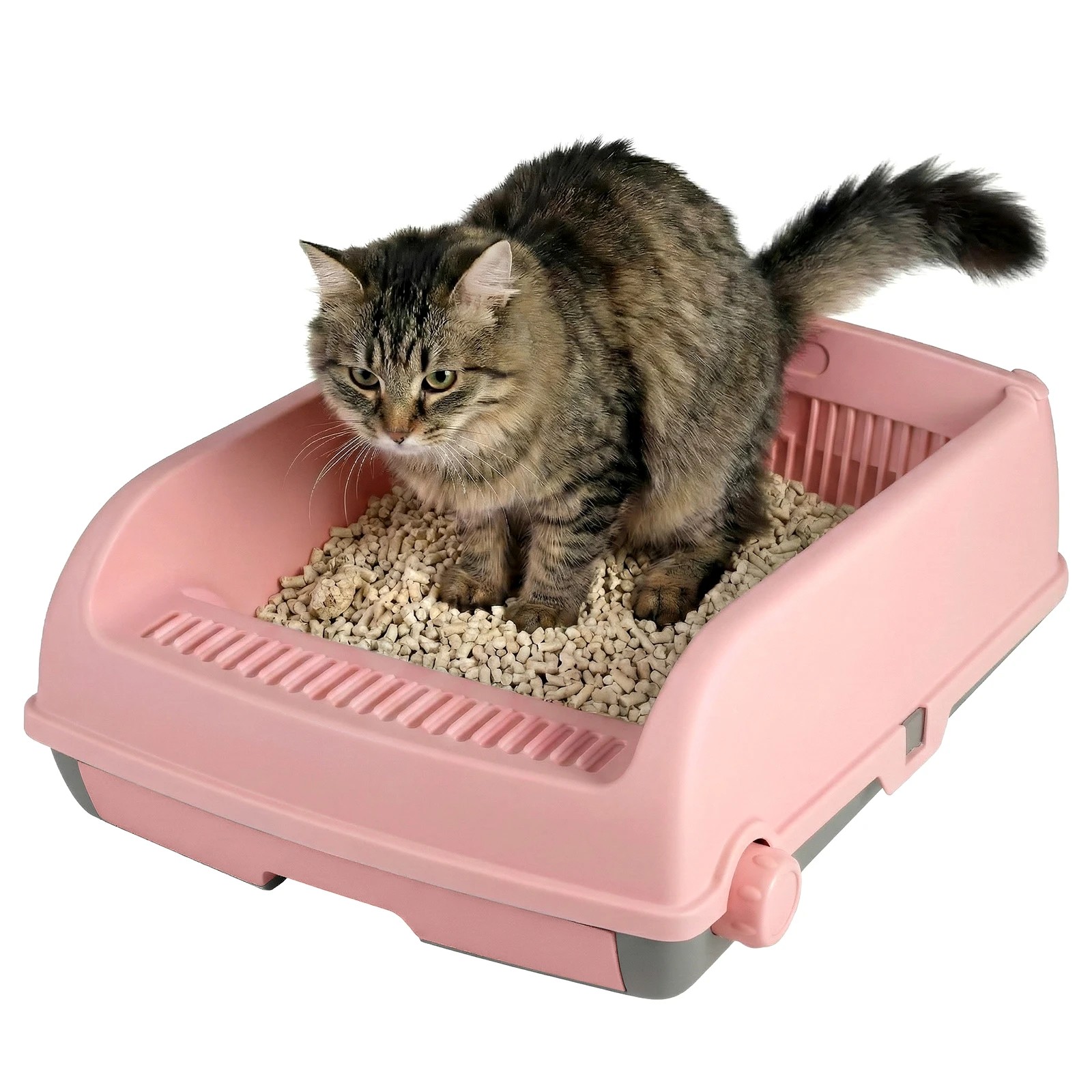 6 Costway Semi-auto Open-top Cat Litter Box Splash-proof Cat Toilet w/Sliding Scoop - Pink, 6 of 7