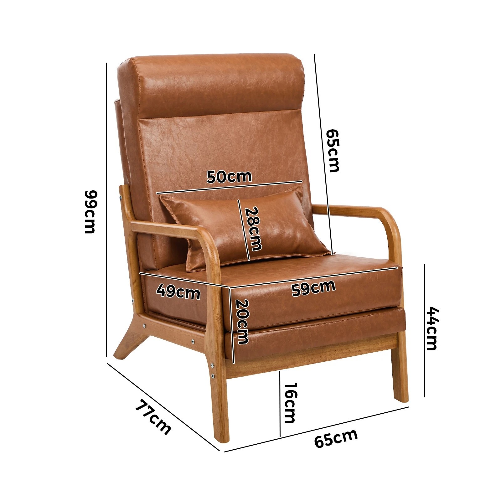 2 Oikiture Armchair PU Leather Lounge Chair with Lumbar Pillow - Brown, 2 of 10