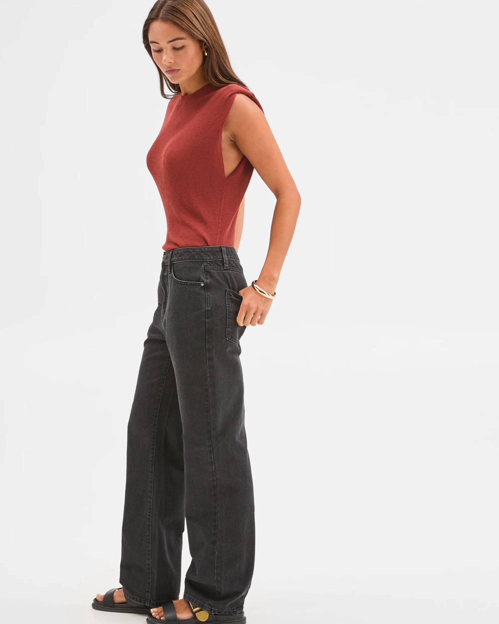 5 Lily Loves Denim Mid Rise Straight Leg Jeans WORN BLACK, 5 of 7