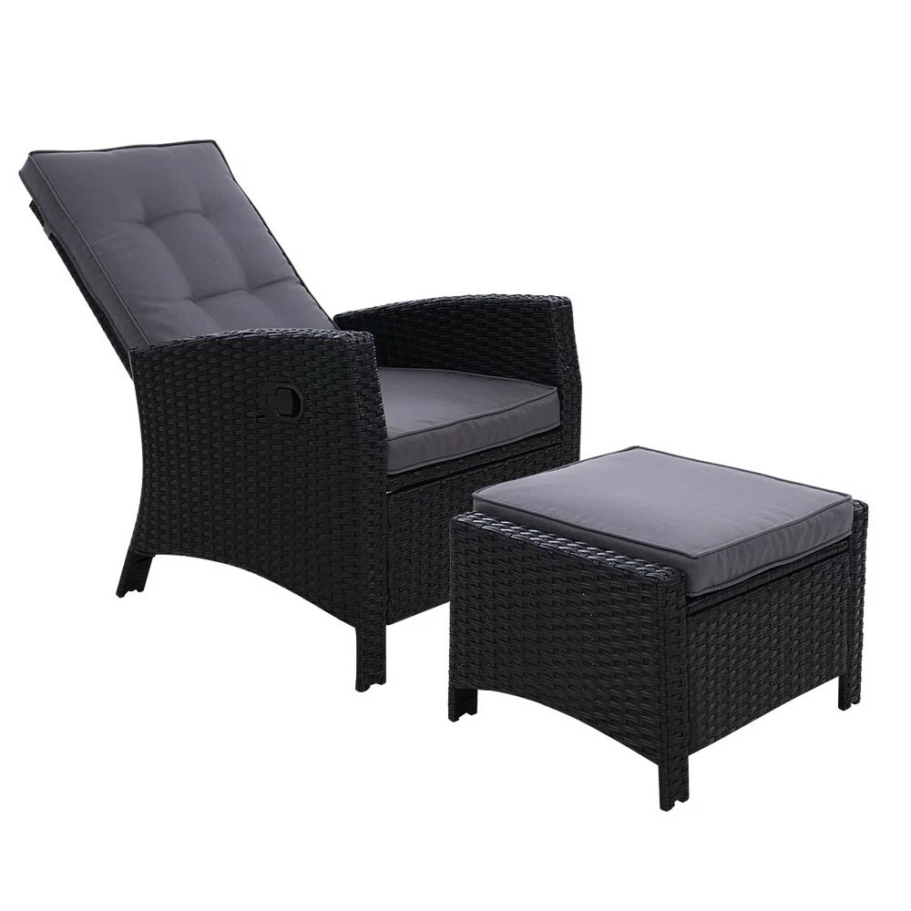 1 Gardeon Recliner Chair Sun lounge Wicker Lounger Outdoor Patio Furniture - Black, 1 of 6