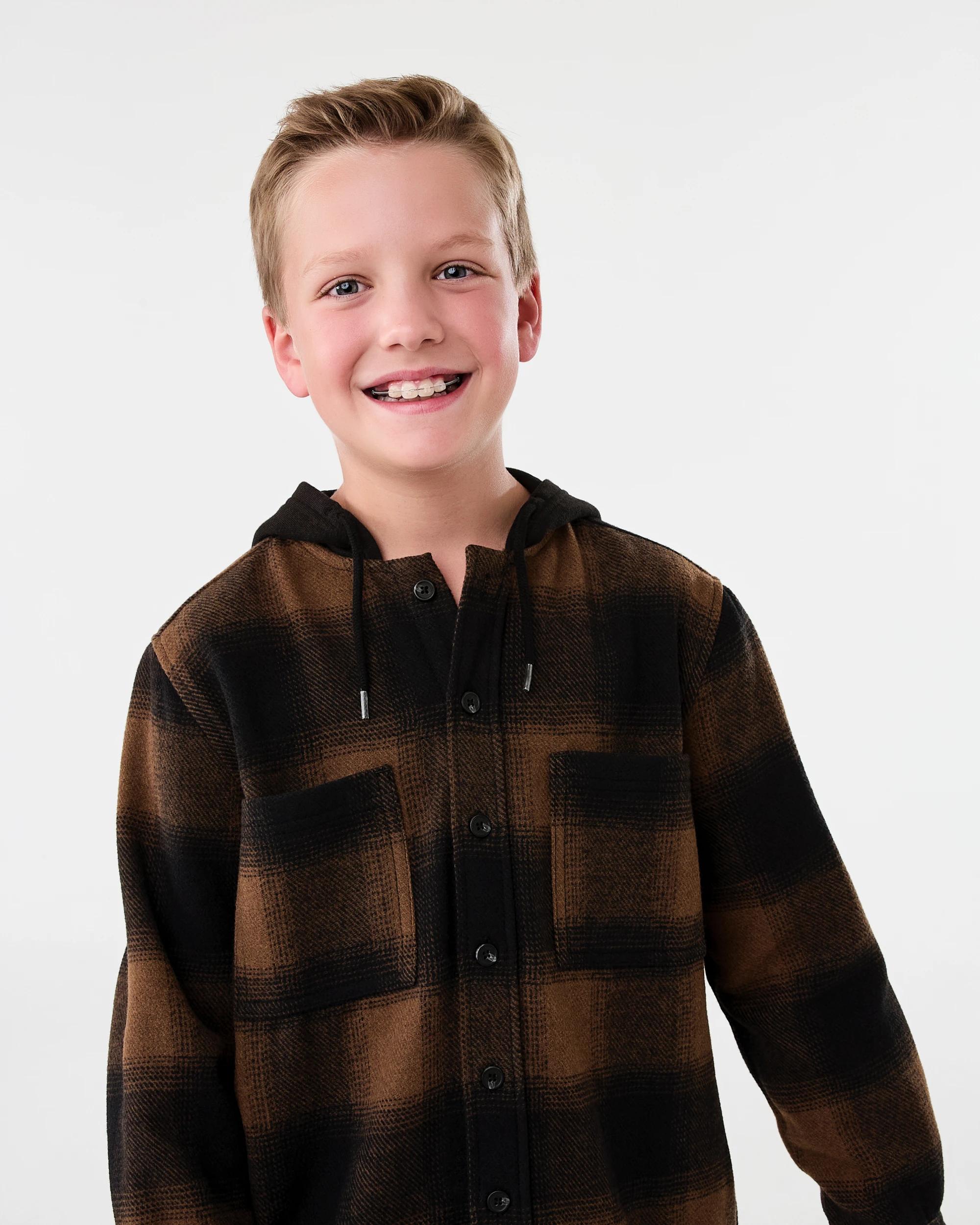 3 Long Sleeve Hooded Check Shirt Fossil Brn, 3 of 7