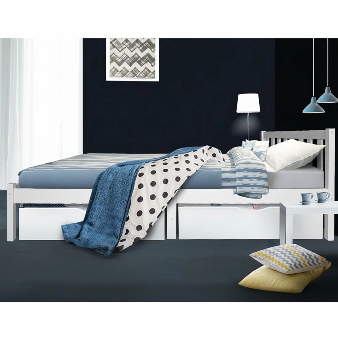 8 Artiss Bed Frame Double Size Wooden  SOFIE - White, 8 of 10