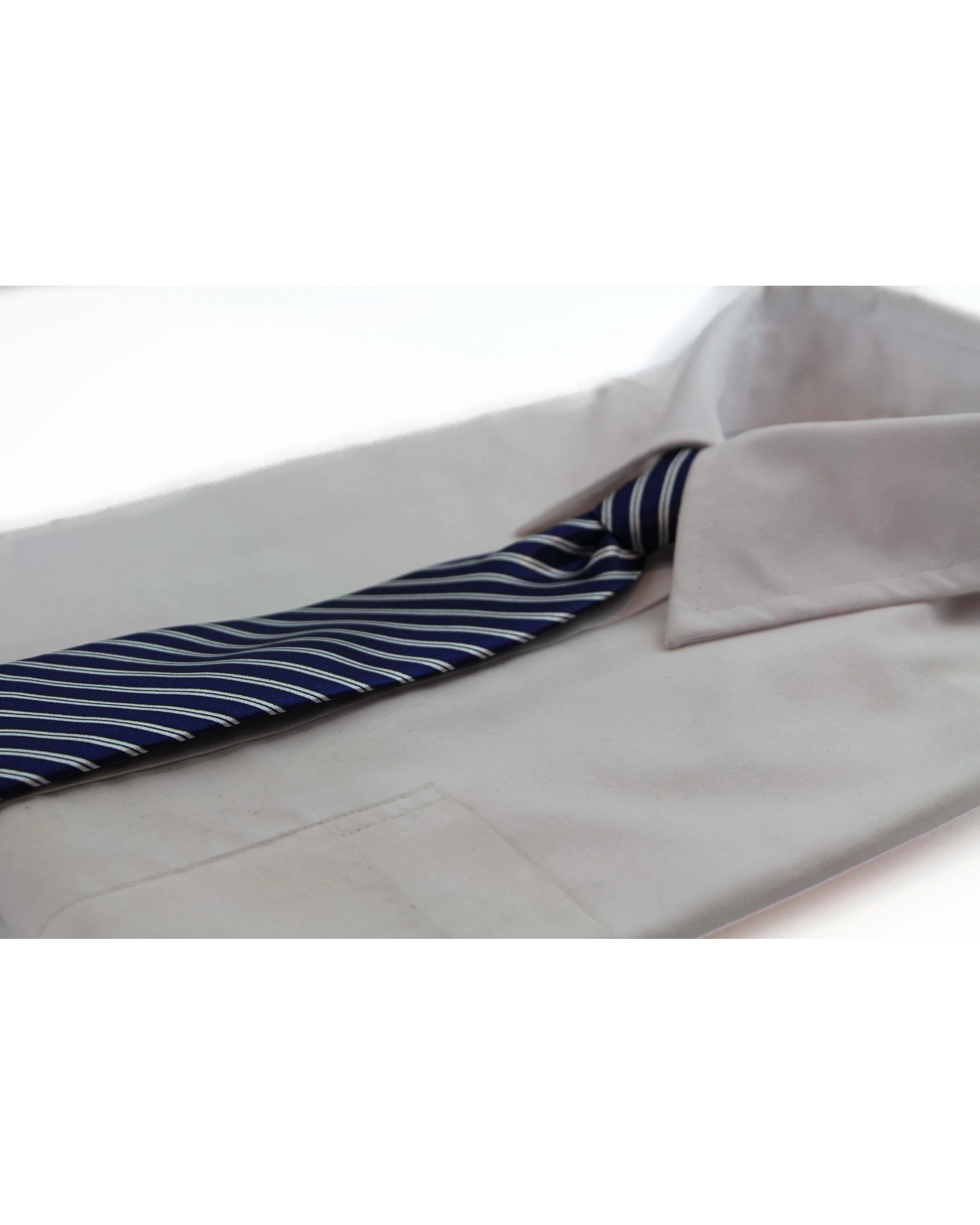 1 Zasel Kids Boys Navy Patterned Elastic Neck Tie -White Diagonal Stripe, 1 of 2