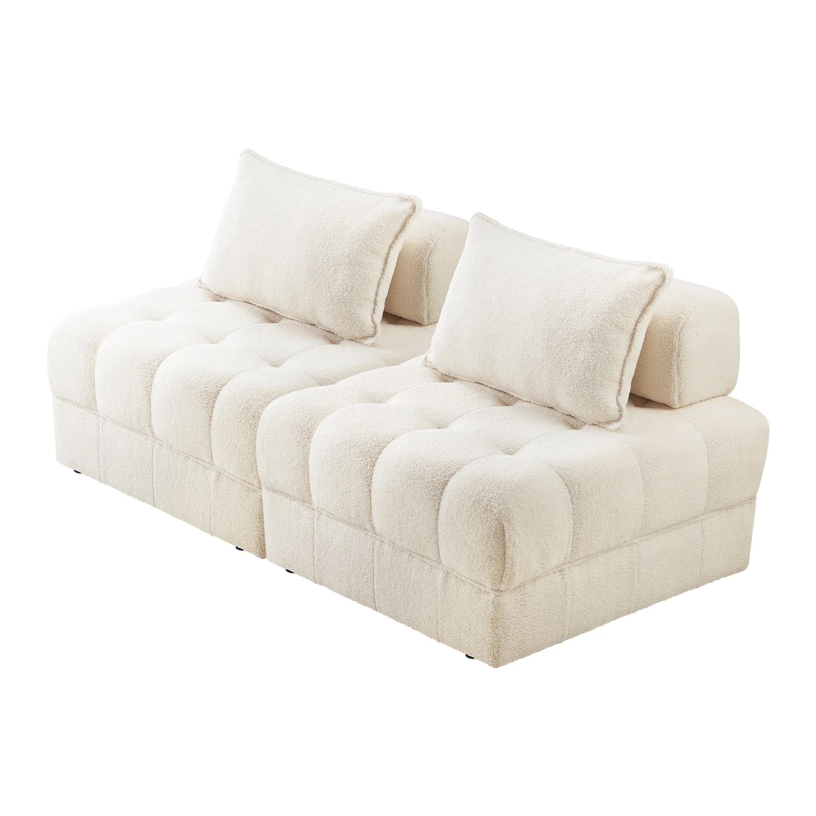 1 Oikiture 2 Seater Boucle Modular Sofa Lounge Chair Armless Tofu Back
 - White - White, 1 of 8