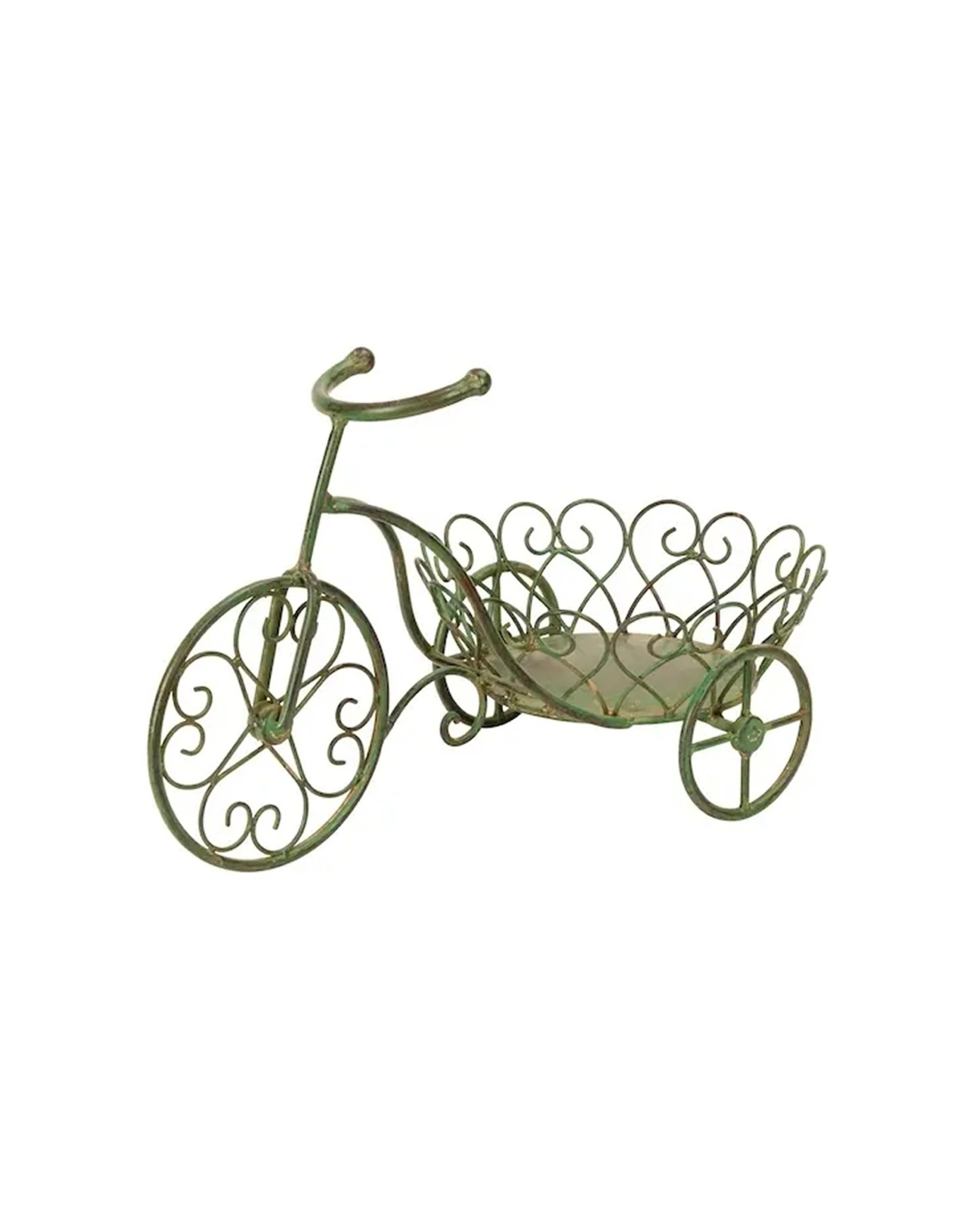 1 Alfresco Small Florentine Metal Tricycle Vintage Garden Planter Decorative - Green, 1 of 2