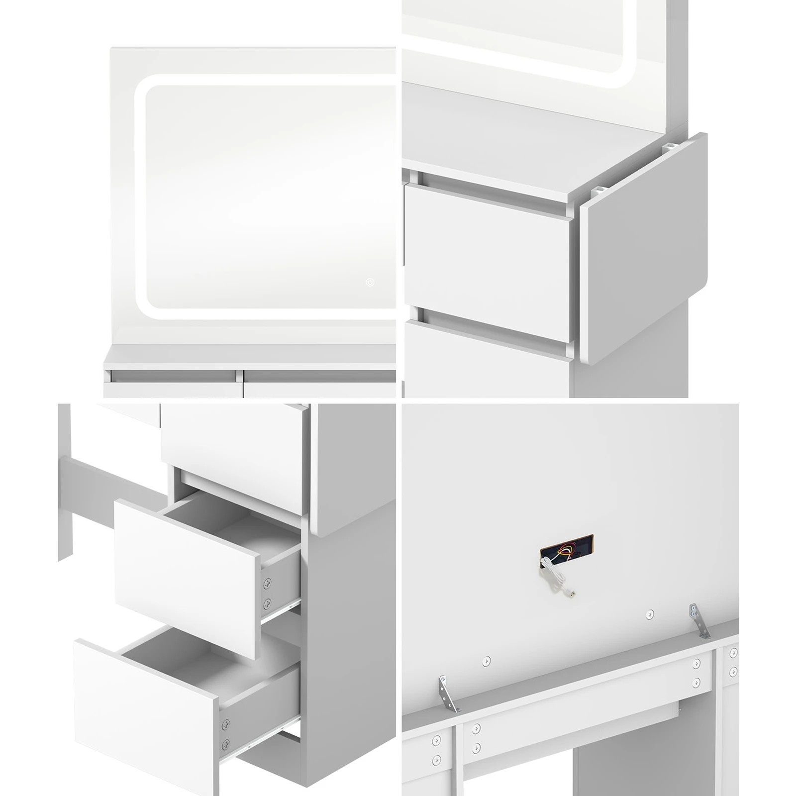 5 Oikiture Dressing Table Stool Set with LED Makeup Mirror Vanity Desk 7 Drawers - White, 5 of 8