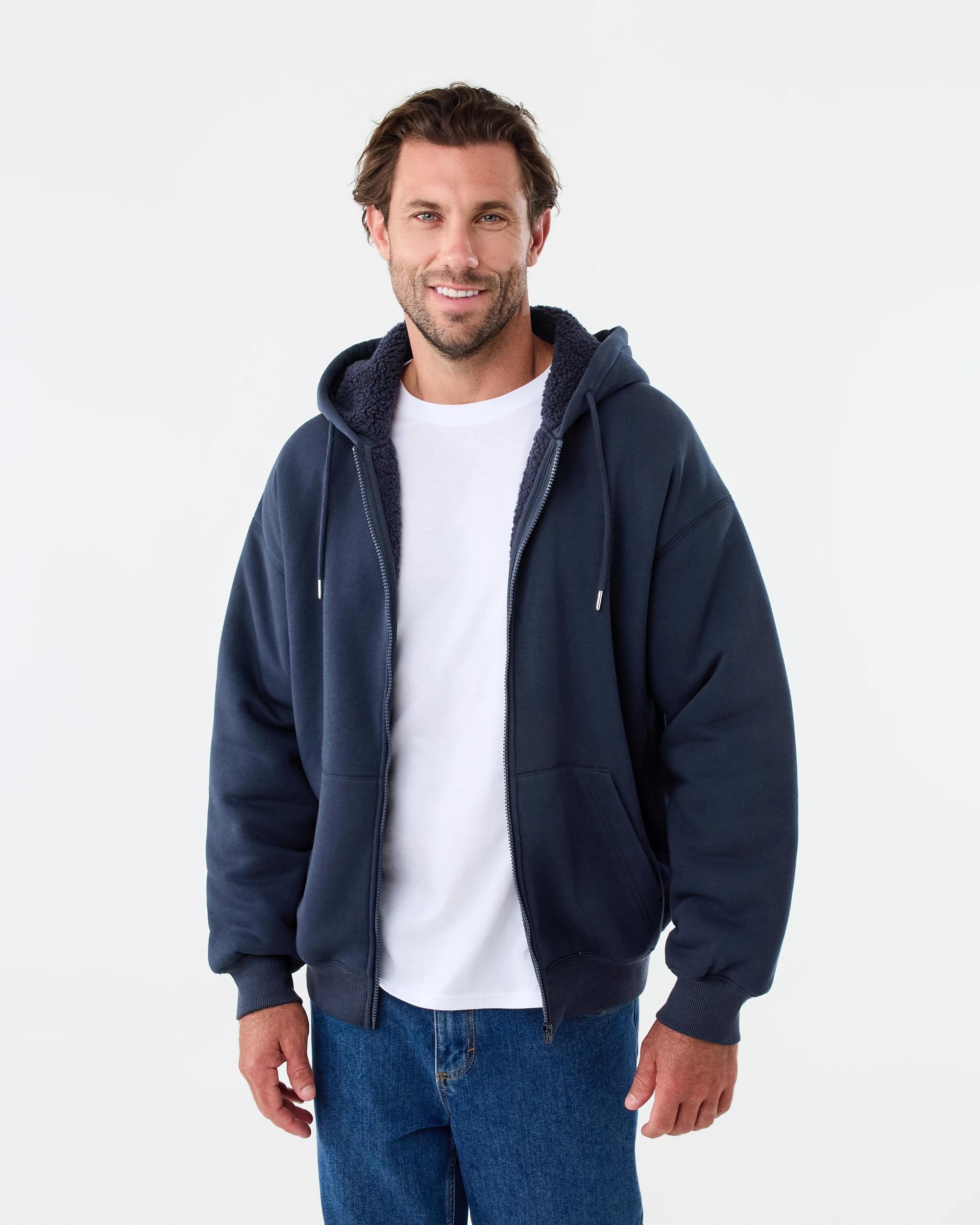 1 Sherpa Lined Zip Through Hoodie Nvy Sphire, 1 of 7