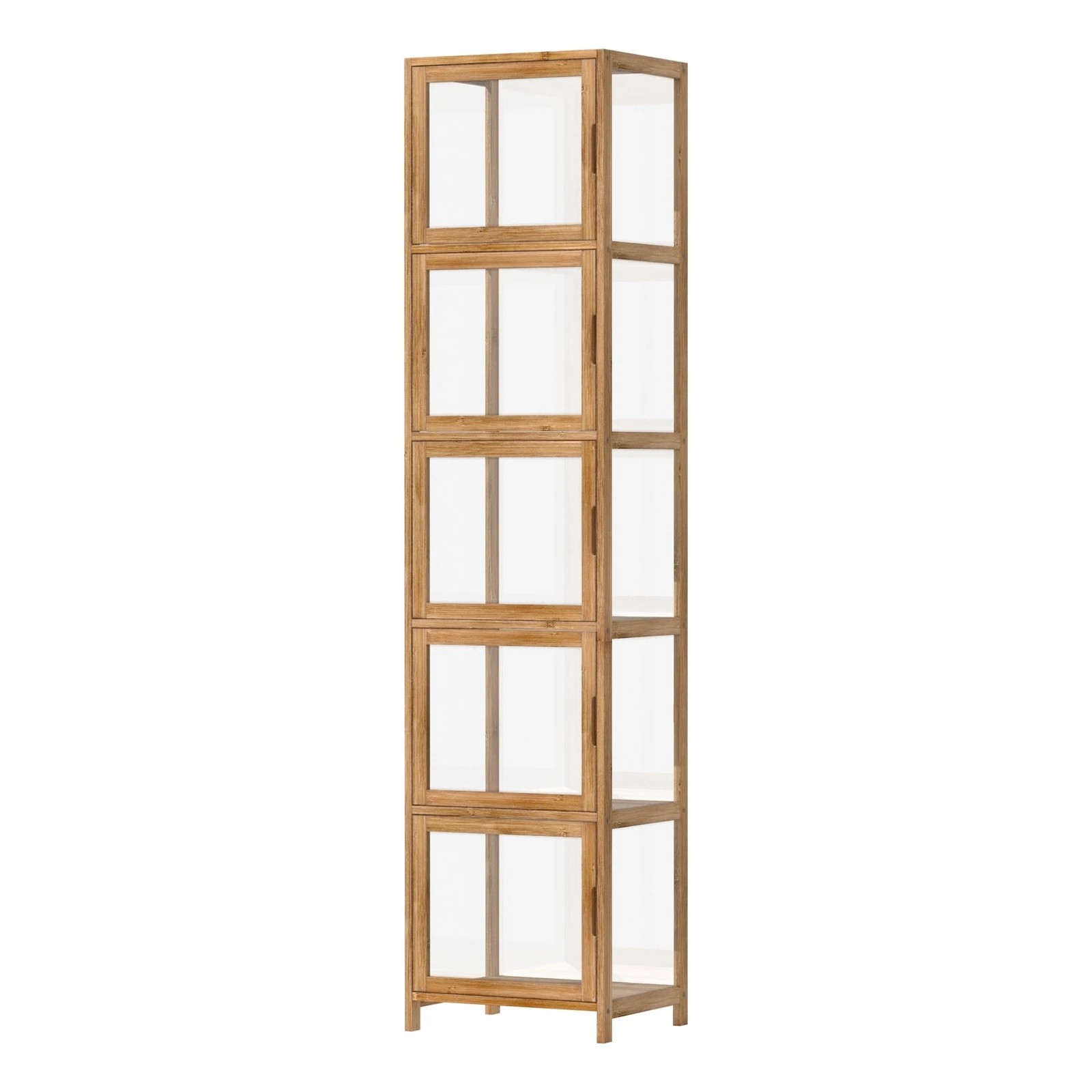 1 Oikiture Display Cabinet 5-tier Slim Storage Shelves Clear Bookcase Rack
 - Natural, 1 of 9