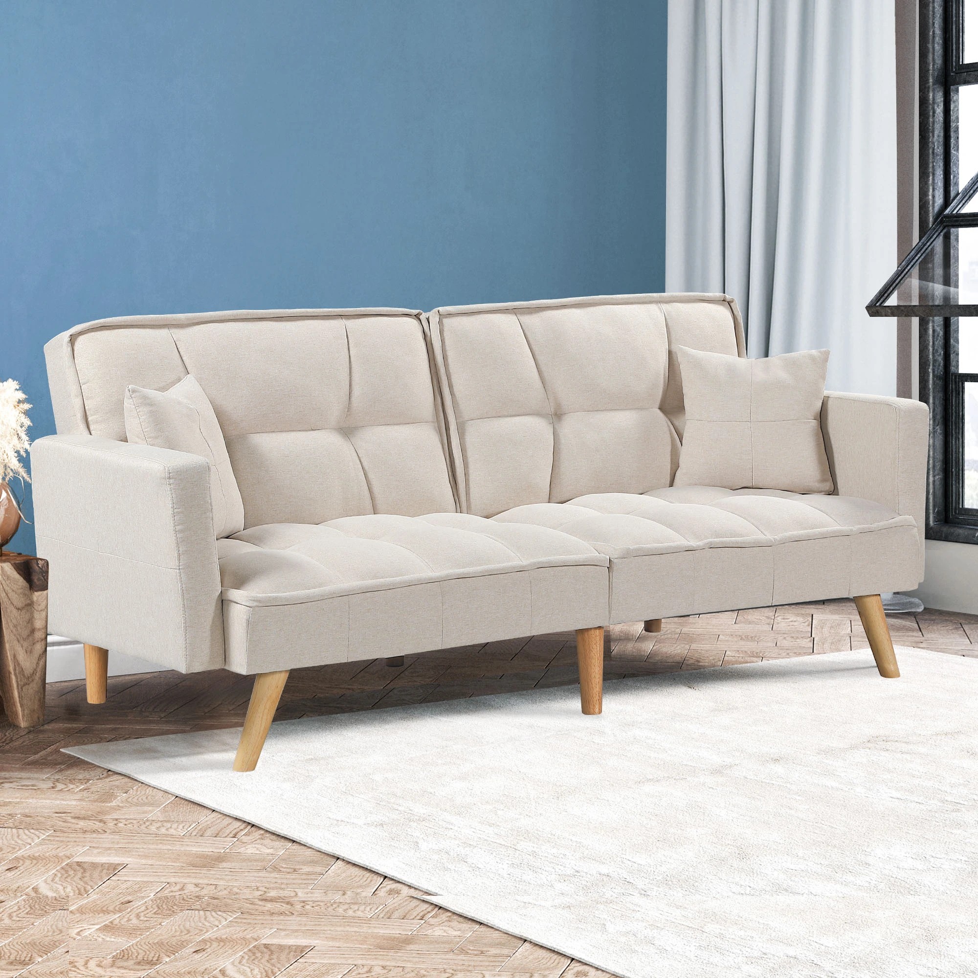 7 Levede Sofa Bed Futon Convertible Fabric Lounge Couch 3 Seater Recliner - Beige - Beige, 7 of 9