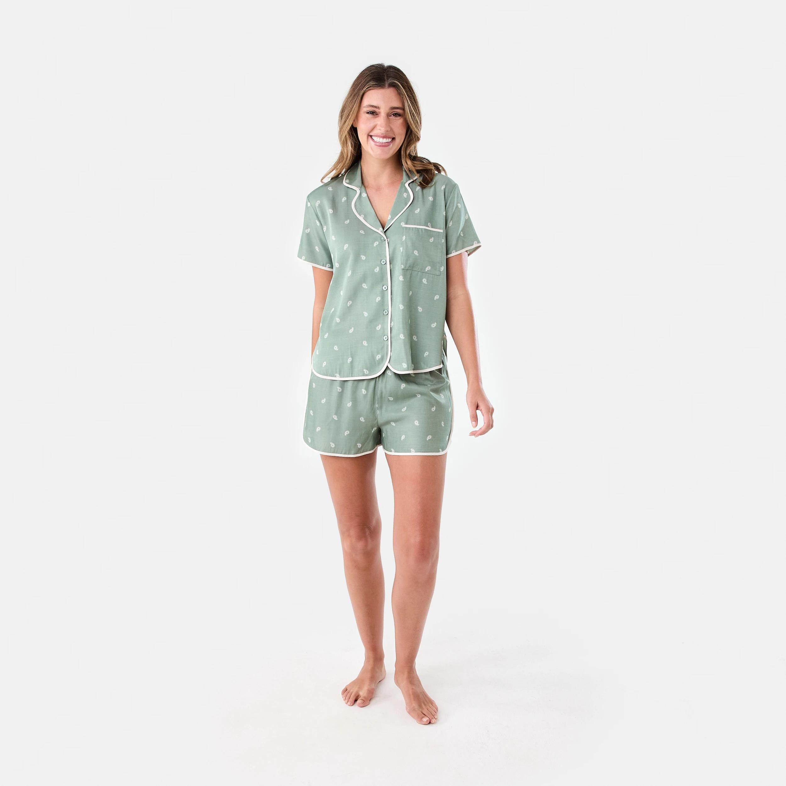 9 Short Sleeve Top and Shorts Matte Satin Pyjama Set Ditsy Pais, 9 of 9