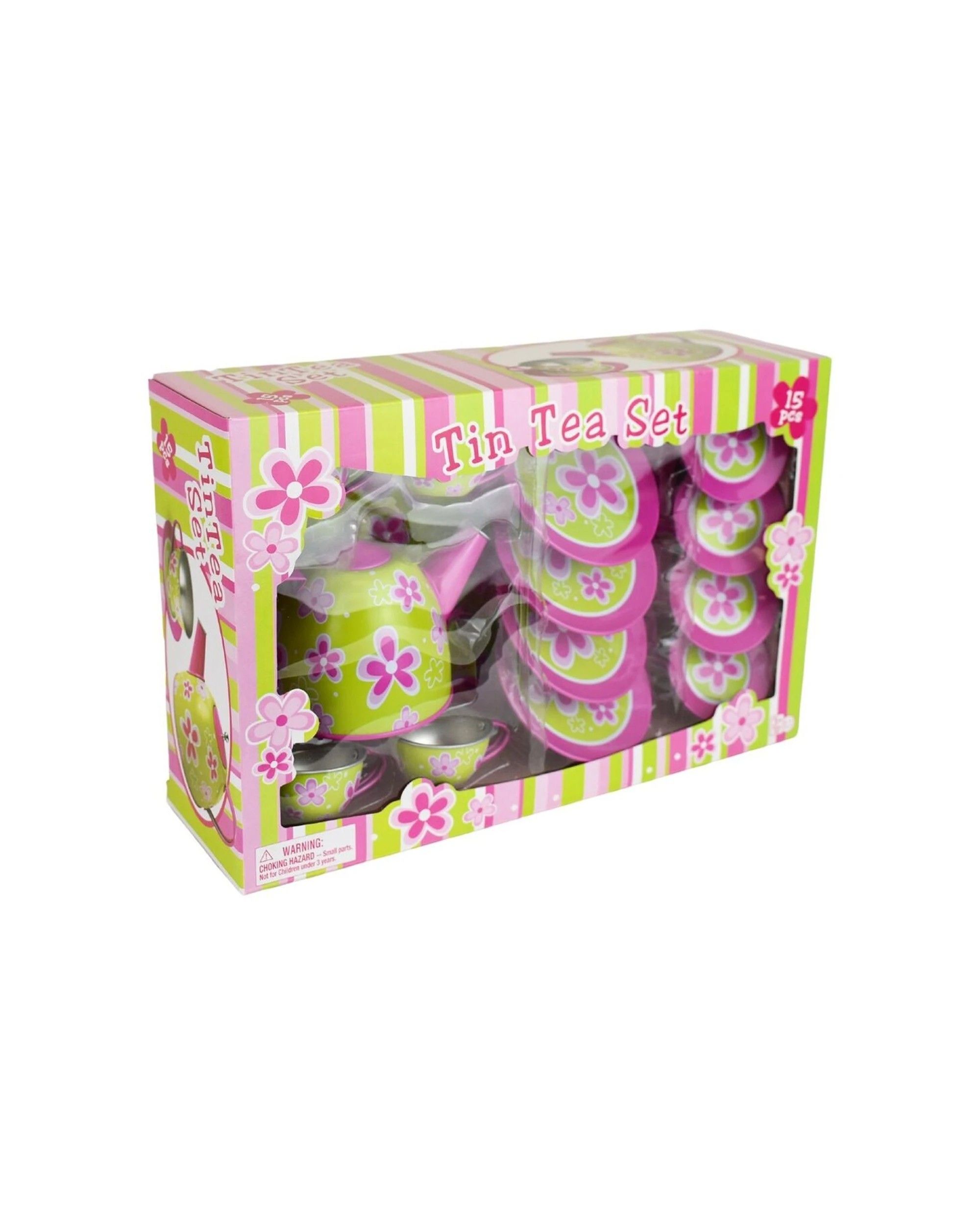 3 Kaper Kidz 15pc Lime Daisy Tin Tea Set Kids Pretend Play Toy - Pattern, 3 of 4